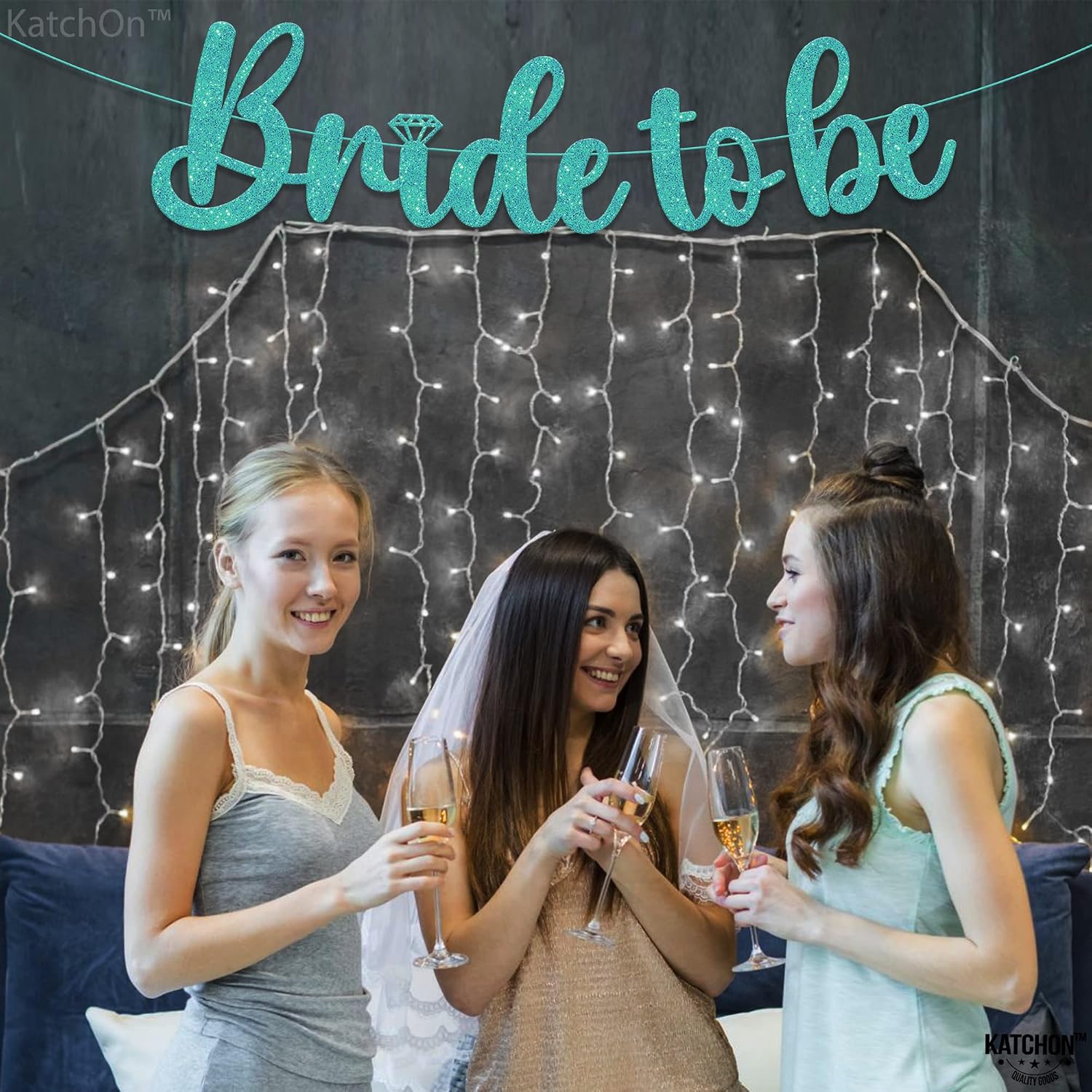 KatchOn, Blue Glitter Bride To Be Banner with Blue and Silver I Do Diamond Ring Balloons - Pack of 3 | Teal Bride To Be Banner | Engagement Ring Balloon for Engagement Party | Bridal Shower Decoration