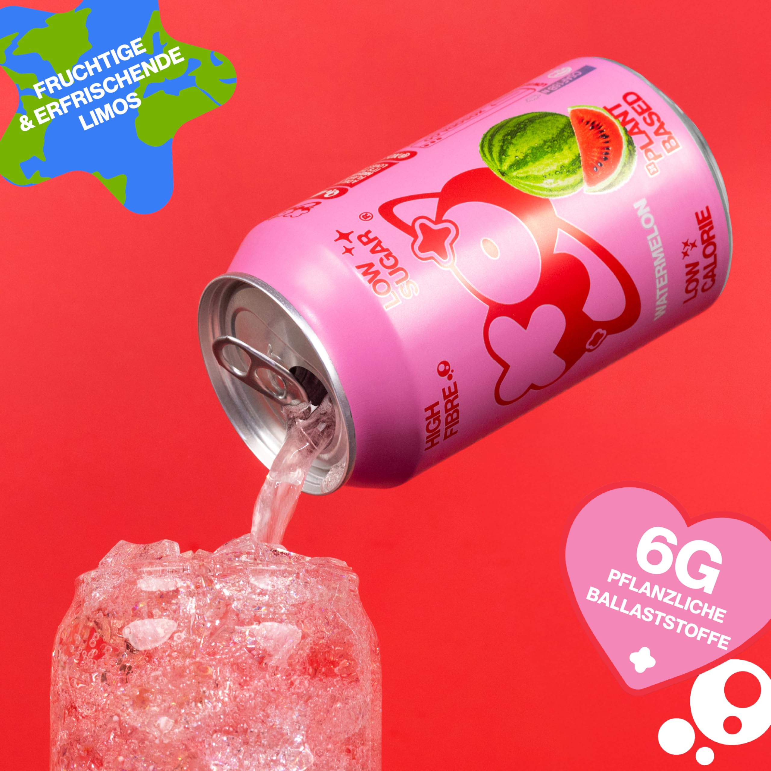XO Watermelon Lemonade (12 x 330 ml) | erfrischend, natürlich, ballaststoffreich | 6 g pflanzliche Präbiotika | wenig Zucker & Kalorien
