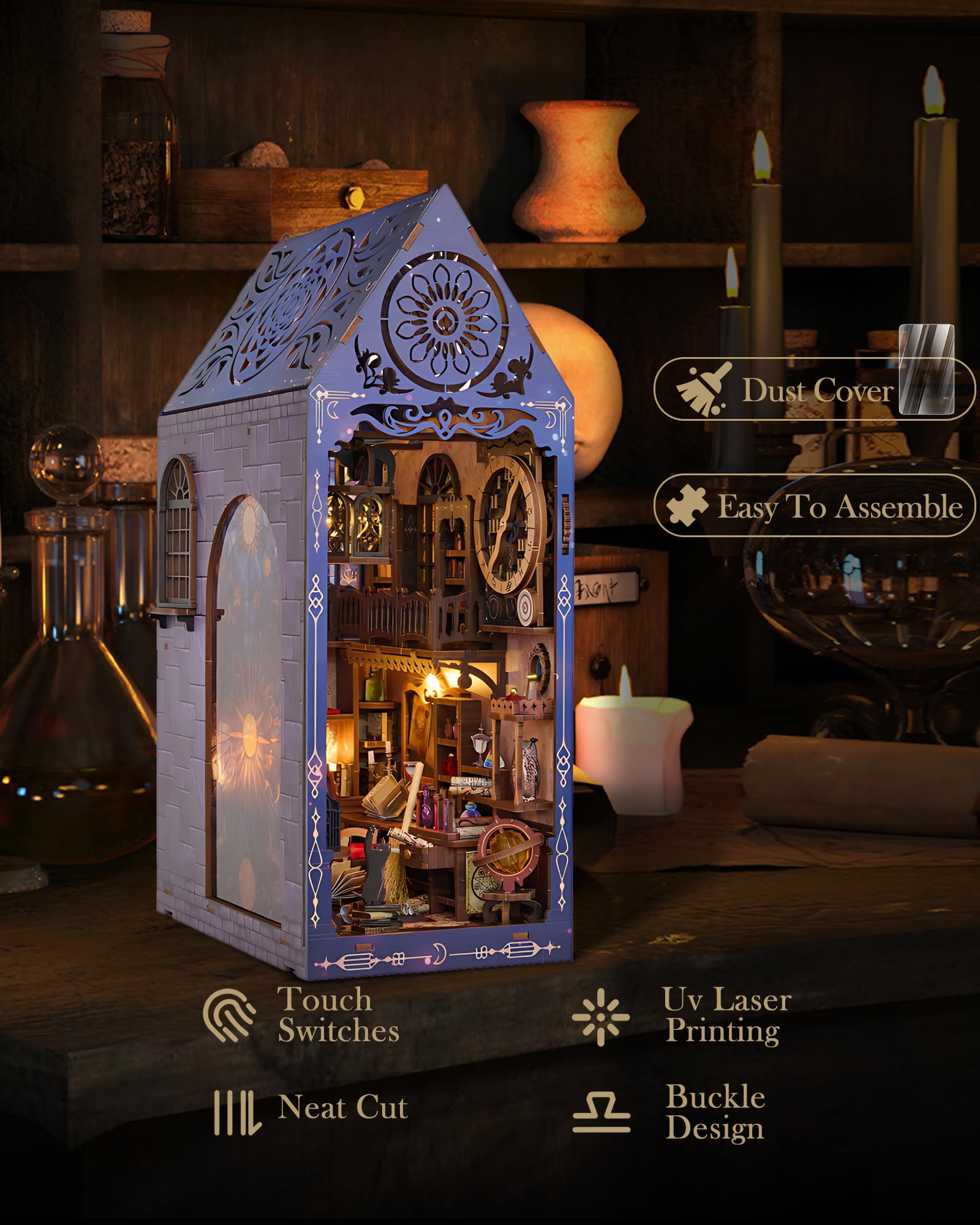 DIY Book Nook Kit - 3D Wooden Puzzle Booknook for Adults, Miniature House Dollhouse Kit for Bookend Bookshelf Insert Decor, Magic Book Model Build Gift for Teen Girls Boys Women Men