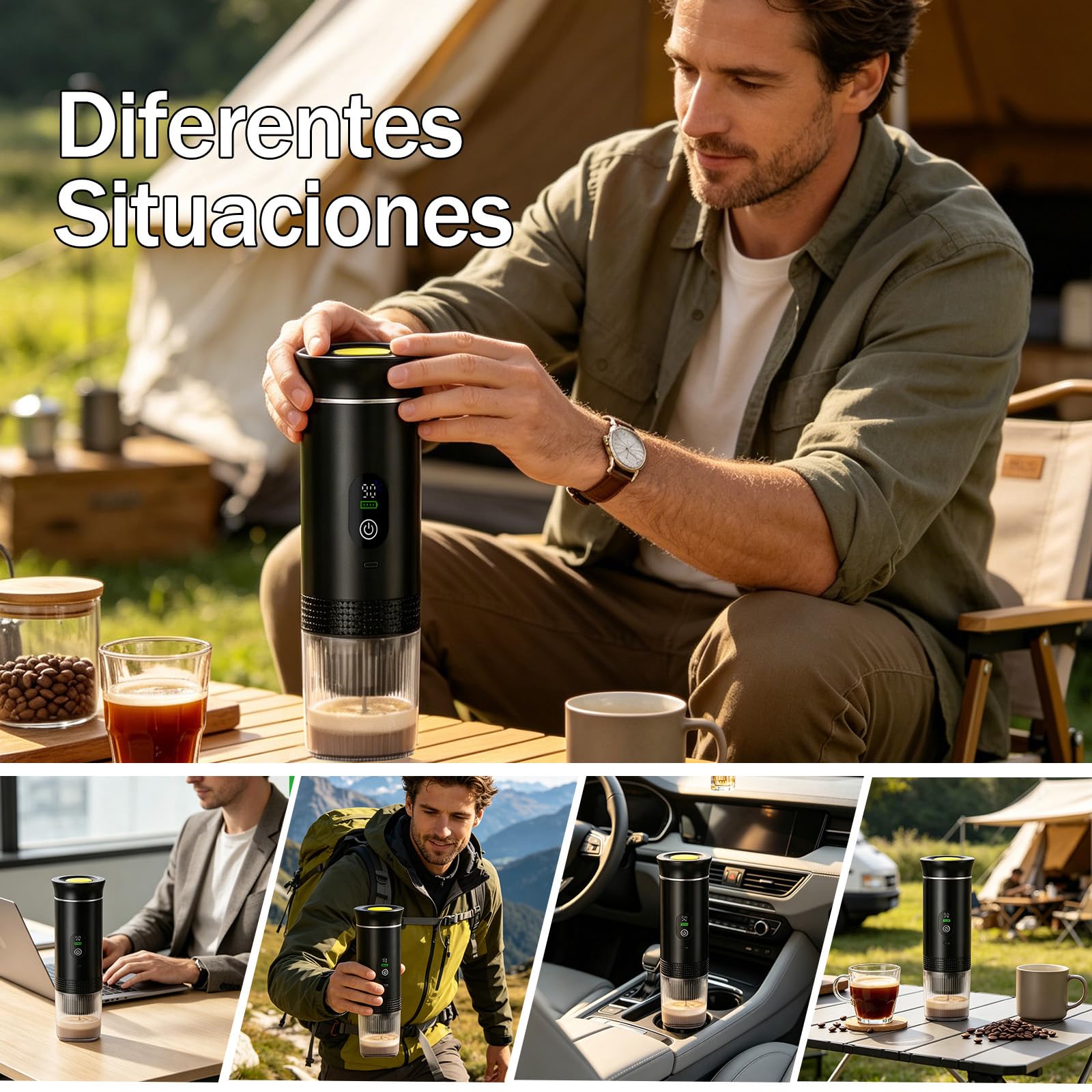 Cafetera de café espresso eléctrica portátil,3 en 1 Cafetera Portátil Espresso con Calentamiento Rápido,minicafetera de viaje,Ideal para Viajes, Oficina y Camping