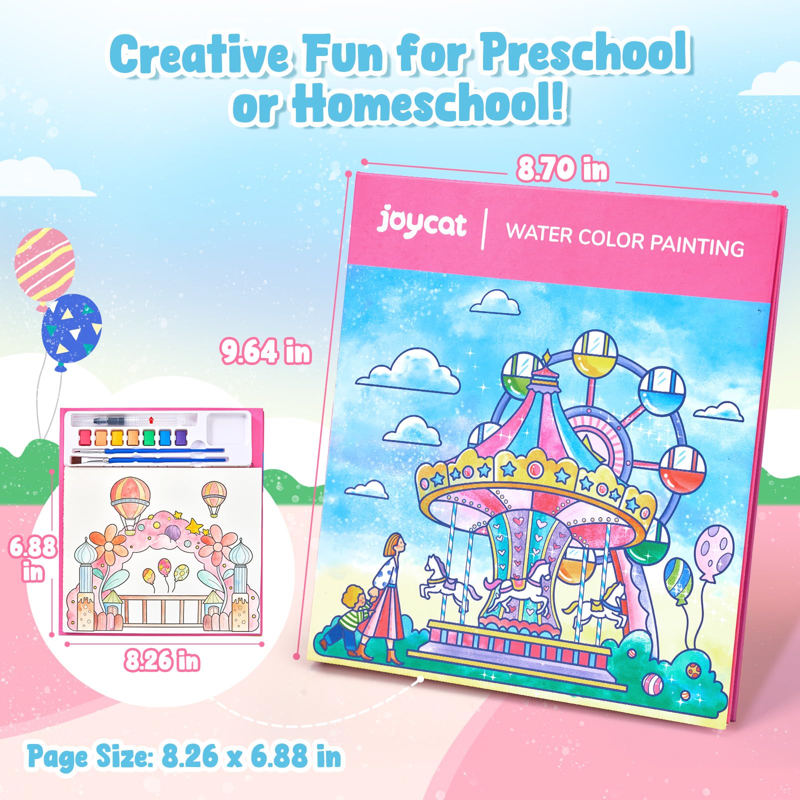 JoyCat album da colorare per bambini, set di pittura ad acquerello per bambini dai 3-5 ai 4-8 anni,attività di disegno artistico e artigianale, regalo di compleanno per ragazzi e ragazze