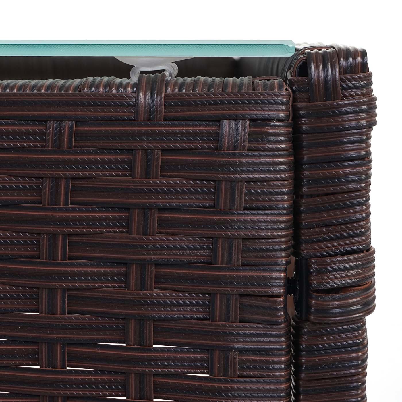 Mendler Poly-Rattan Gartentisch Halden, Beistelltisch Tisch mit Glasplatte - braun-meliert