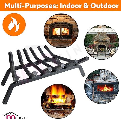 Miniatura 5 de INNFINEST Rejilla de leña para chimenea de 27 pulgadas, 6 bares, resistente de 34 pulgadas de ancho, acero sólido, para interiores, chimenea, para