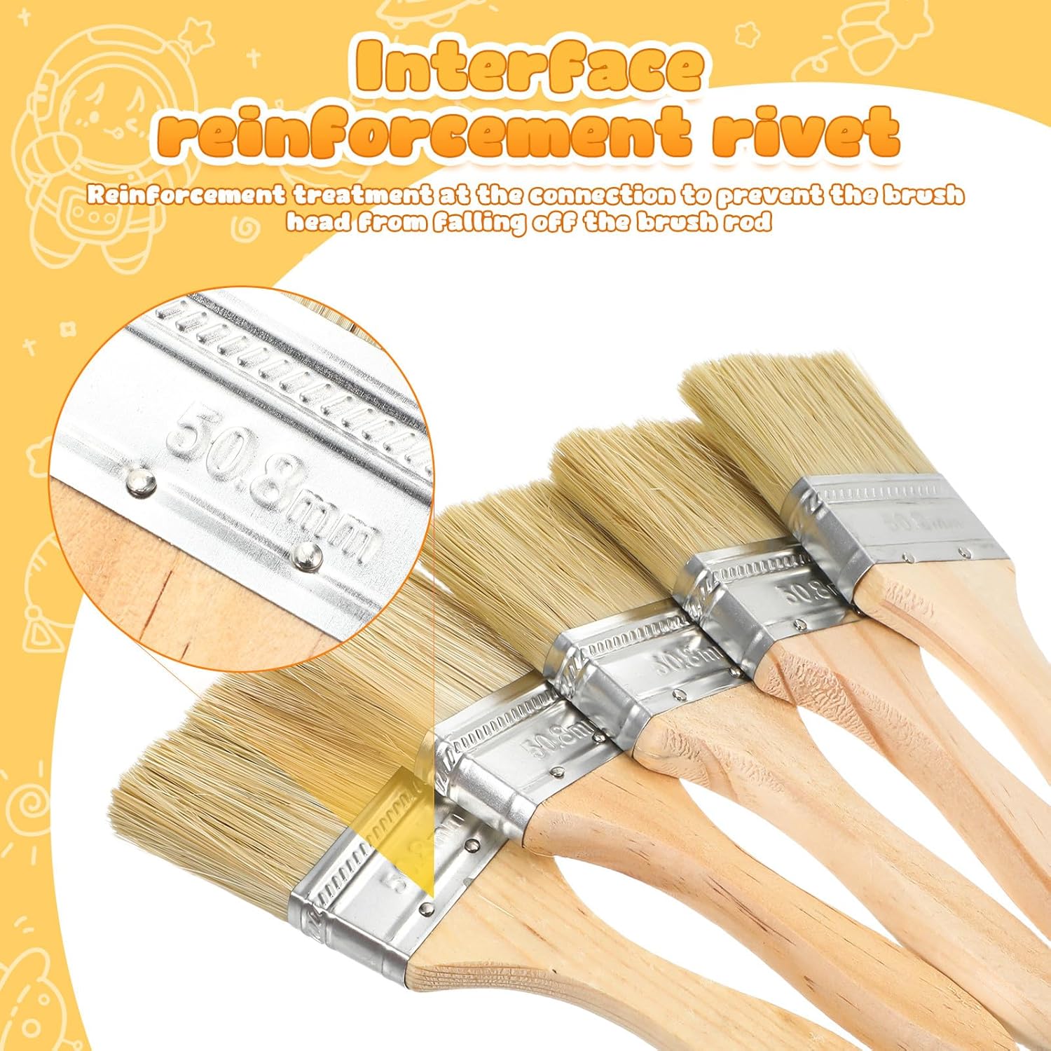 30pcs 2-inch Flat Paint Brushes with 12mm Thick Wooden Handles, Paddle Painting Brushes for Walls, Furniture, Deck Staining, and Home Improvement Oil Painting Supplies