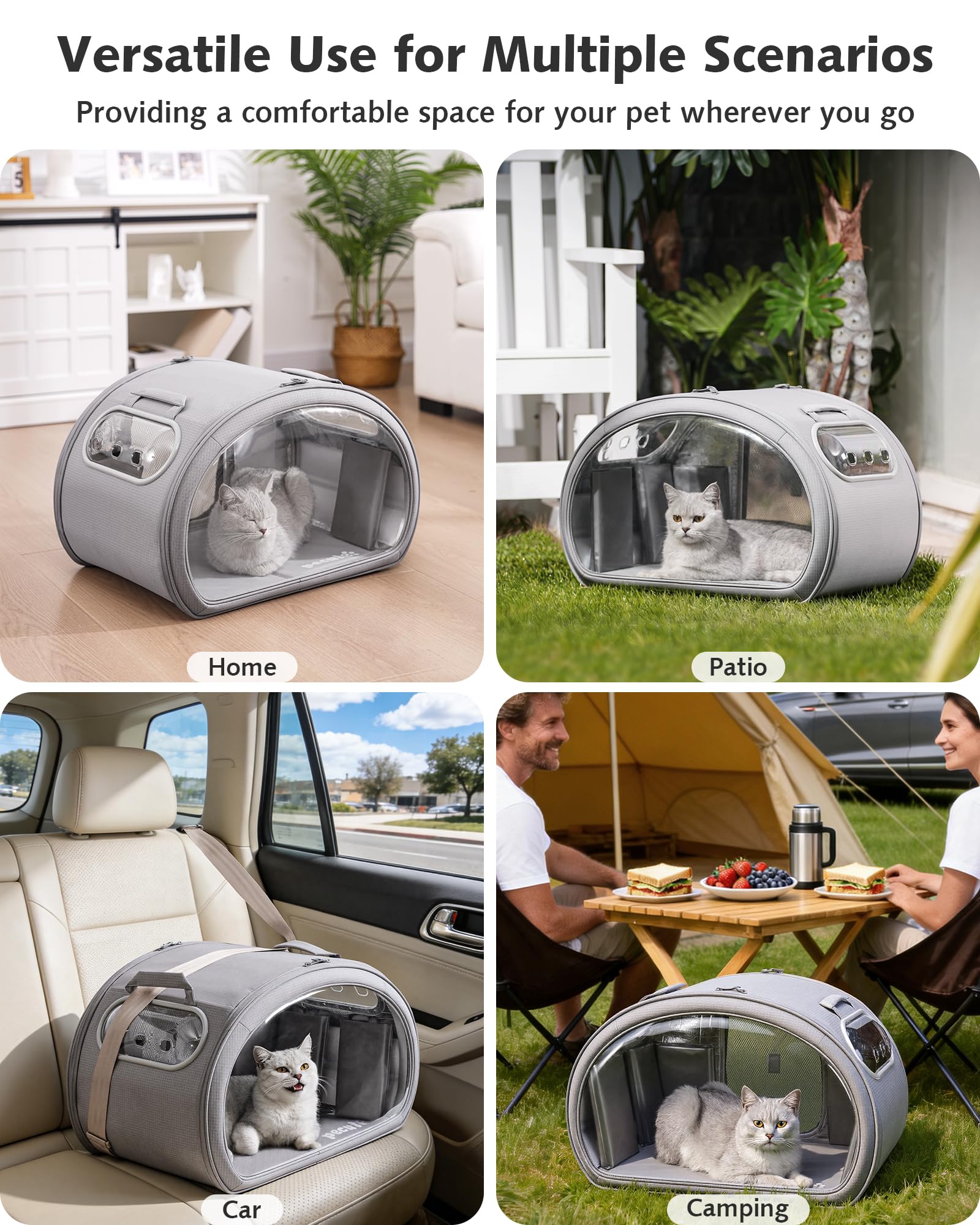 Niche Rafraîchissante pour Chat Pecute | Cabane Anti-Canicule avec Blocs de Glace et Tapis Gel | Design Transparent et Structure Solide | Idéale pour Maison et Extérieur | Taille M, Gris