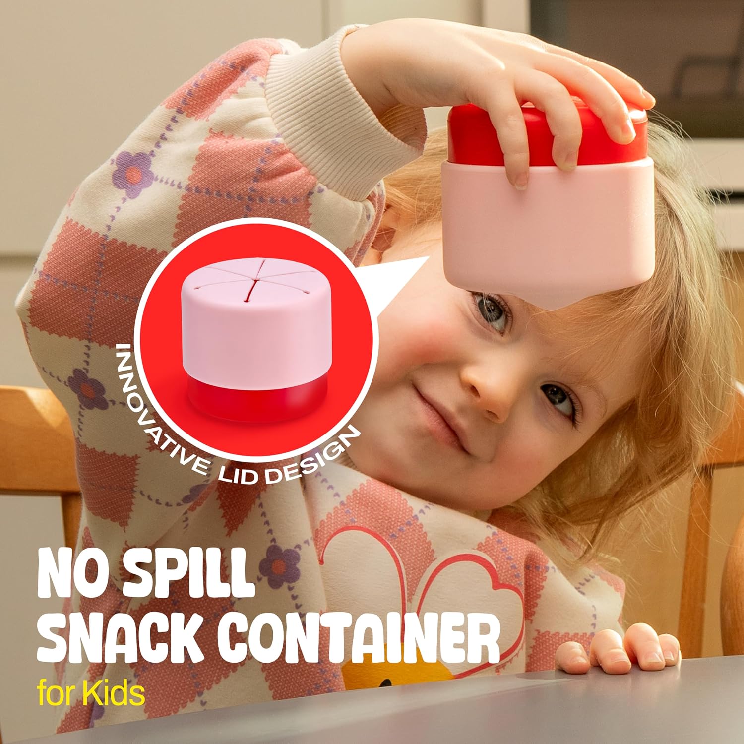 Pickcup Silicone Snack Cup with Lid, BPA-Free, Reusable, 9oz, Red