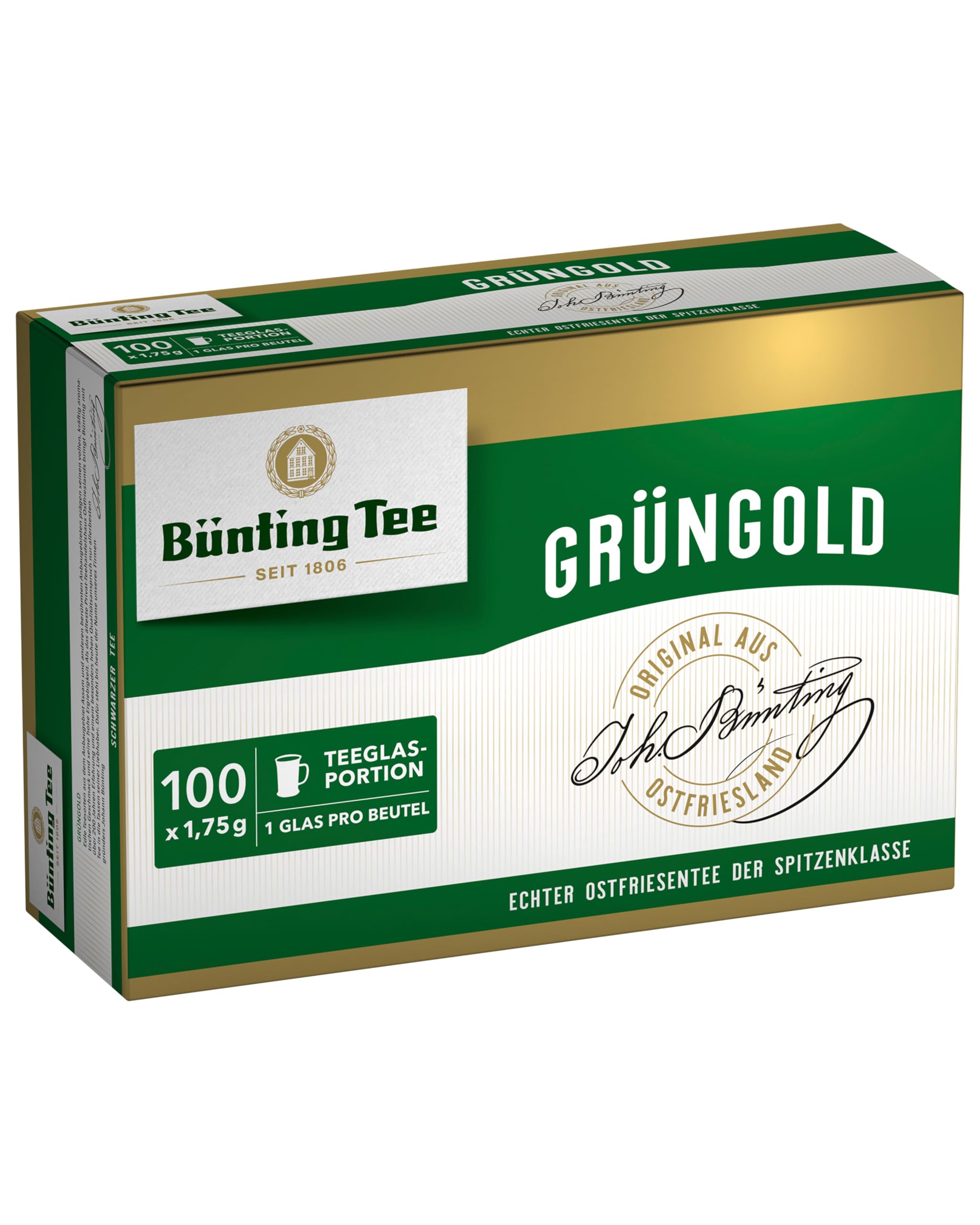 Bünting Tee Grüngold Ostfriesentee 10er Pack – Schwarztee – 10 x 100 Teebeutel (Teeglasportion)
