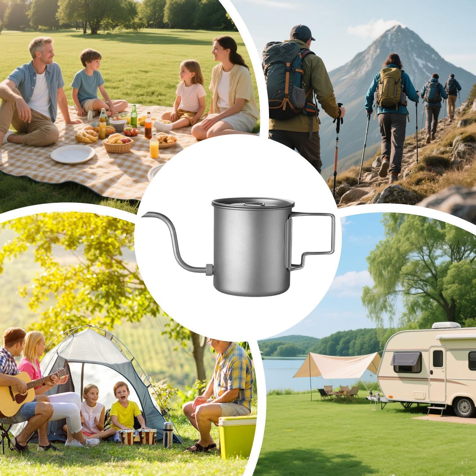 Gourde en titane - Bouilloire de camping de 420 ml | Poignée pliable