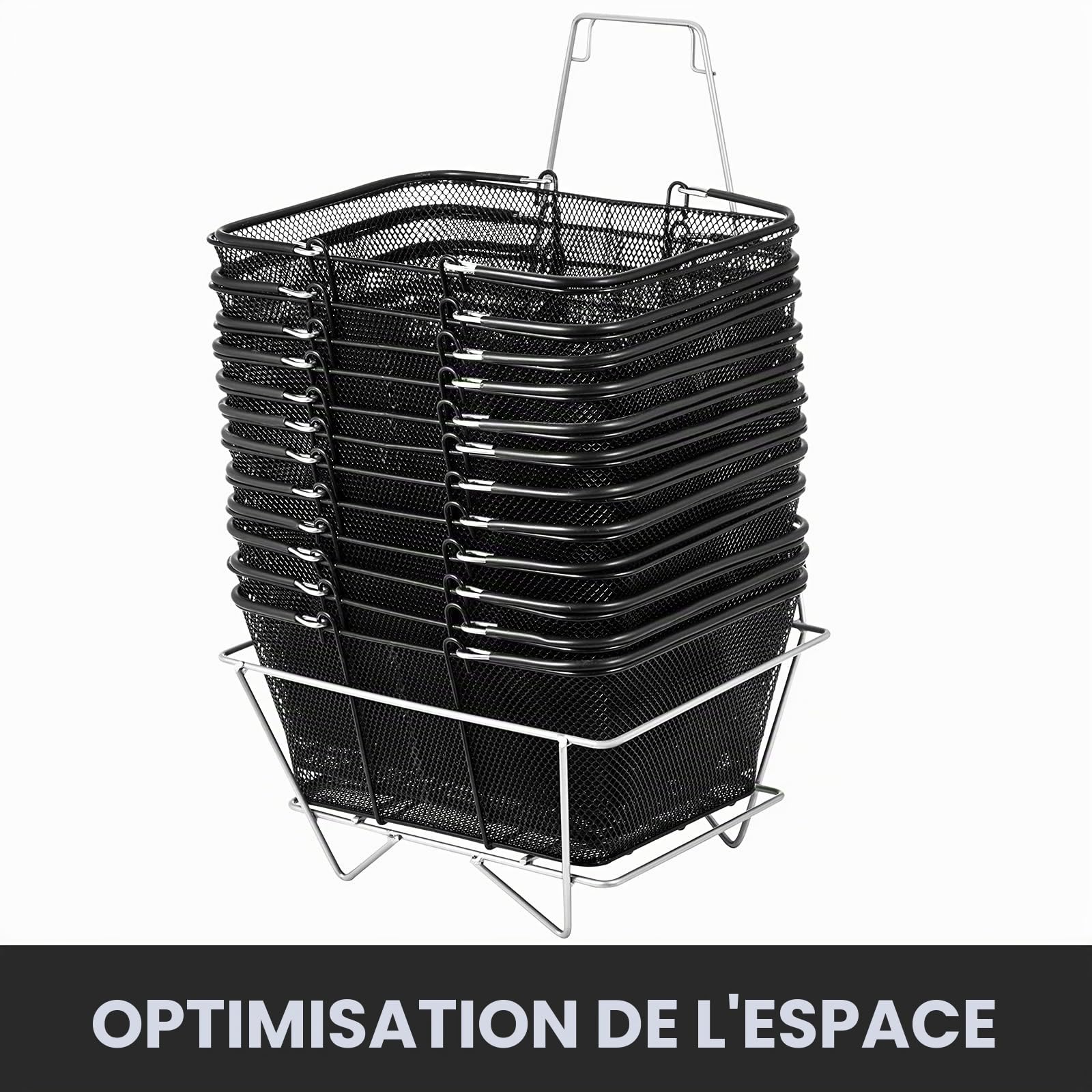 VEVOR Panier de Courses avec poignées, 12 pièces, paniers à Provision Portable en Fil métallique, 41x31x18 cm, Ensemble de paniers de Rangement pour supermarchés, magasins de détail, épicerie, Noir