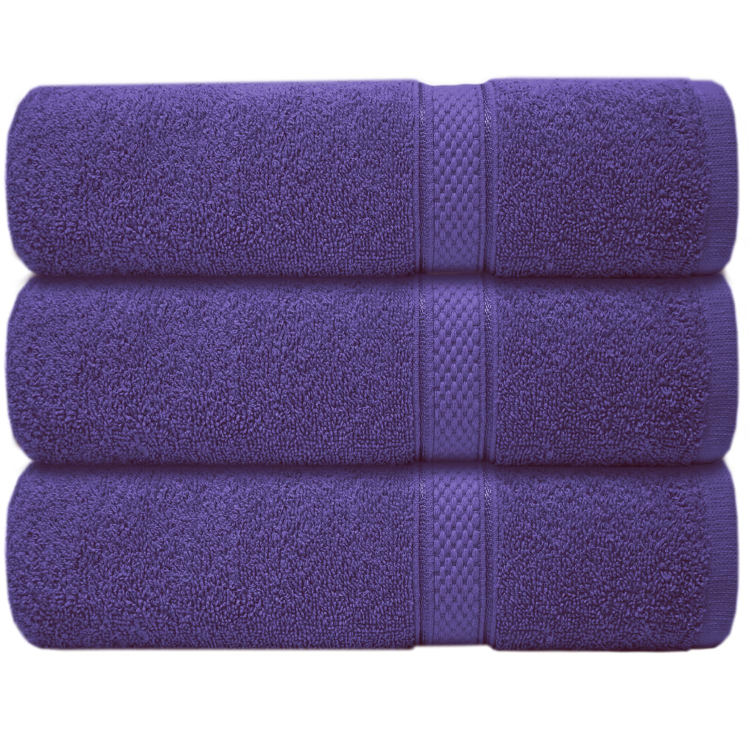 Casabella 3 Pc Bath Towel Set - 100% Cotton, Soft & Absorbent Large Bath Towels, 70x130 cm, Premium Quality Towel Set,Hotel Qualty Bathroom Towels Set, Travel Towel, Beach Towel, Bath Towels, Purple