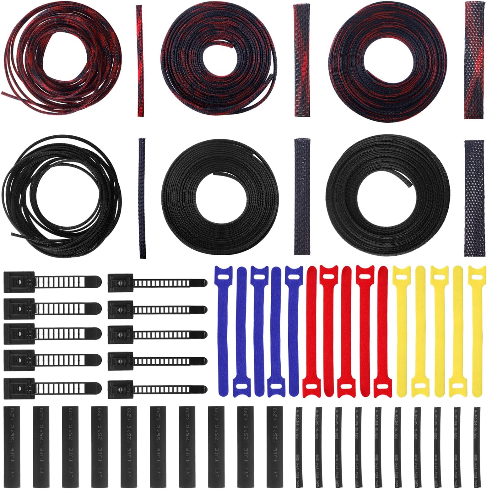 Swpeet 51Pcs 1/4" 3/4" 1" Expandable Braided Cable Sleeve