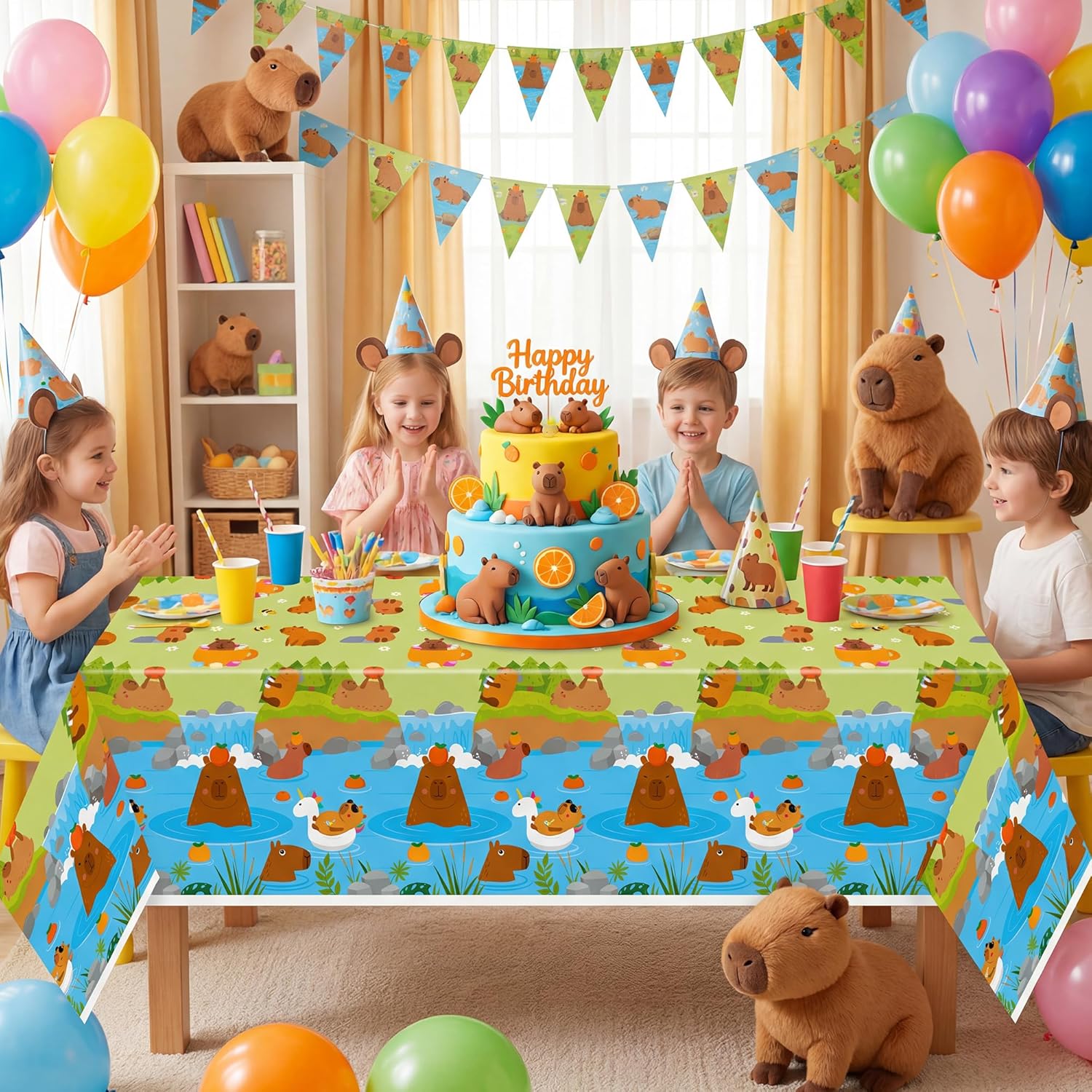 6Pcs Capy Party Tablecloths Capy Birthday Rectangular Table Cover Decorations, Cute Animals Themed Plastic Disposable Party Table Cloth Decor for Kids Birthday Baby Shower Animals Theme Events