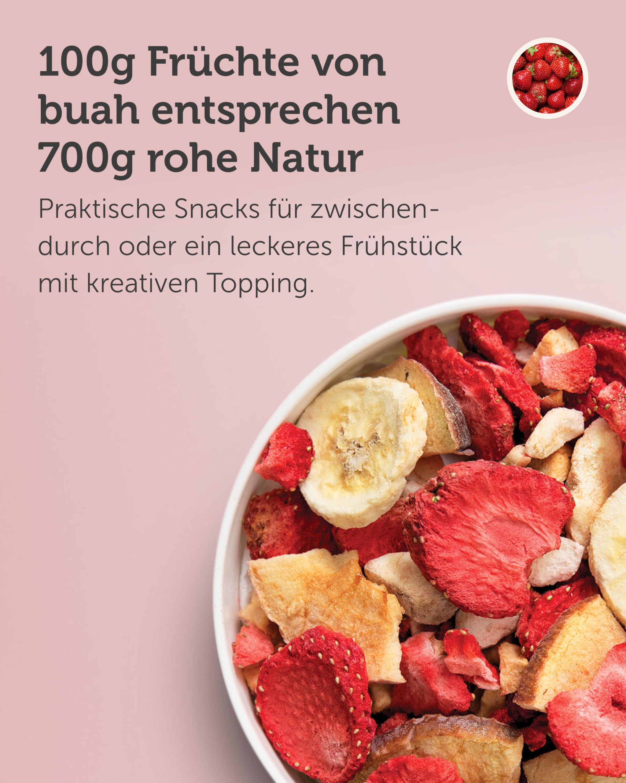 BUAH® Lunchbox Set - Gefriergetrocknete Erdbeere, Apfel, Banane, Erdbeere & Friends | Fruchtchips Als Snack Oder Für Smoothies | Idealer Süßigkeiten Ersatz | Vegan & ohne Zuckerzusatz