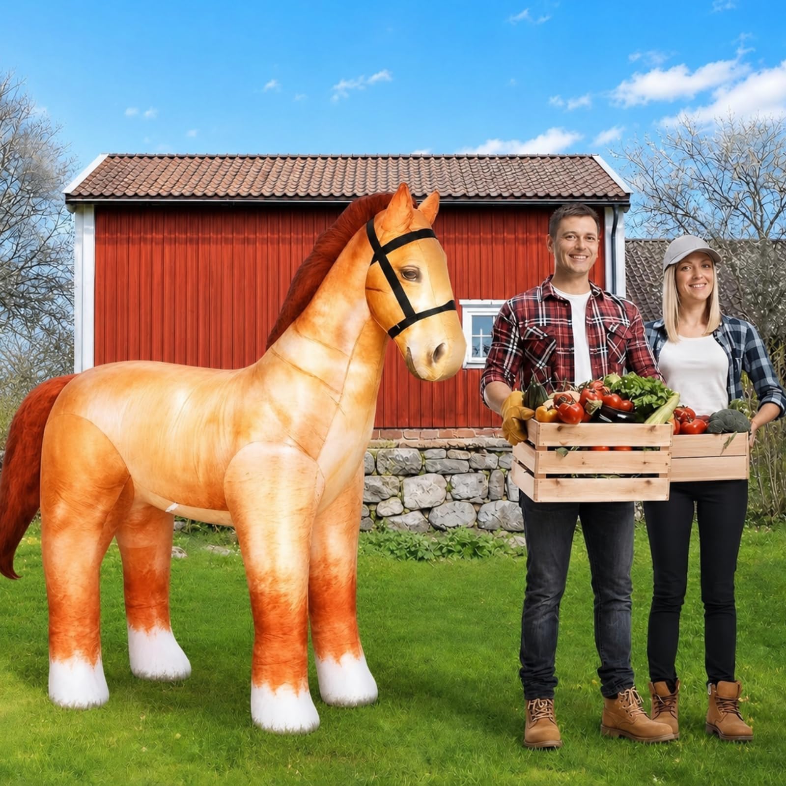 Leyndo 6ft Giant Horse Inflatable Decoration Realistic Lifesize Large Horse Blow up with Built-in LED Lights for Birthday Party Western Rodeo Them Farm Lawn Yard Outdoor Decor