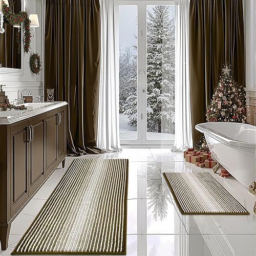 Miniatura 208 de BSICPRO Juego de alfombras y tapetes de baño, 2 piezas de felpilla gruesa y absorbente, antideslizantes, suaves y peludas para baño, lavables a