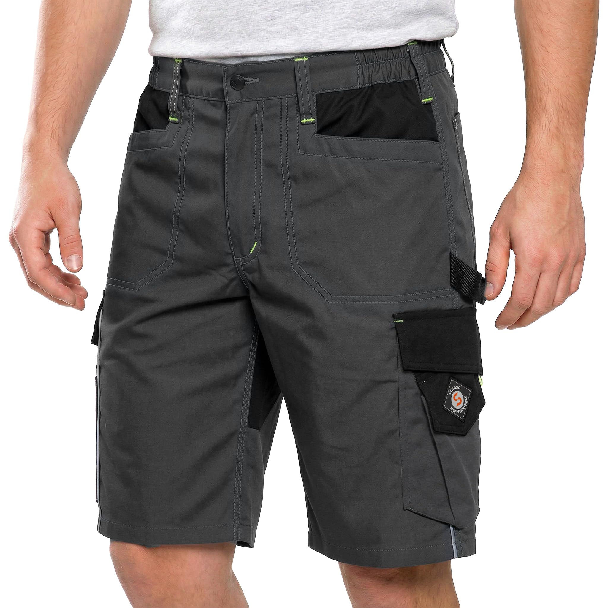 Stenso Prisma Kurze Hosen Herren - Multifunktionstaschen, Kurze Arbeitshose Herren mit Zwei Seitlichen Cargotaschen & Gesäßtaschen, Verstärkter Sitzbereich, Arbeitshosen Männer Kurz, Elastische Taille