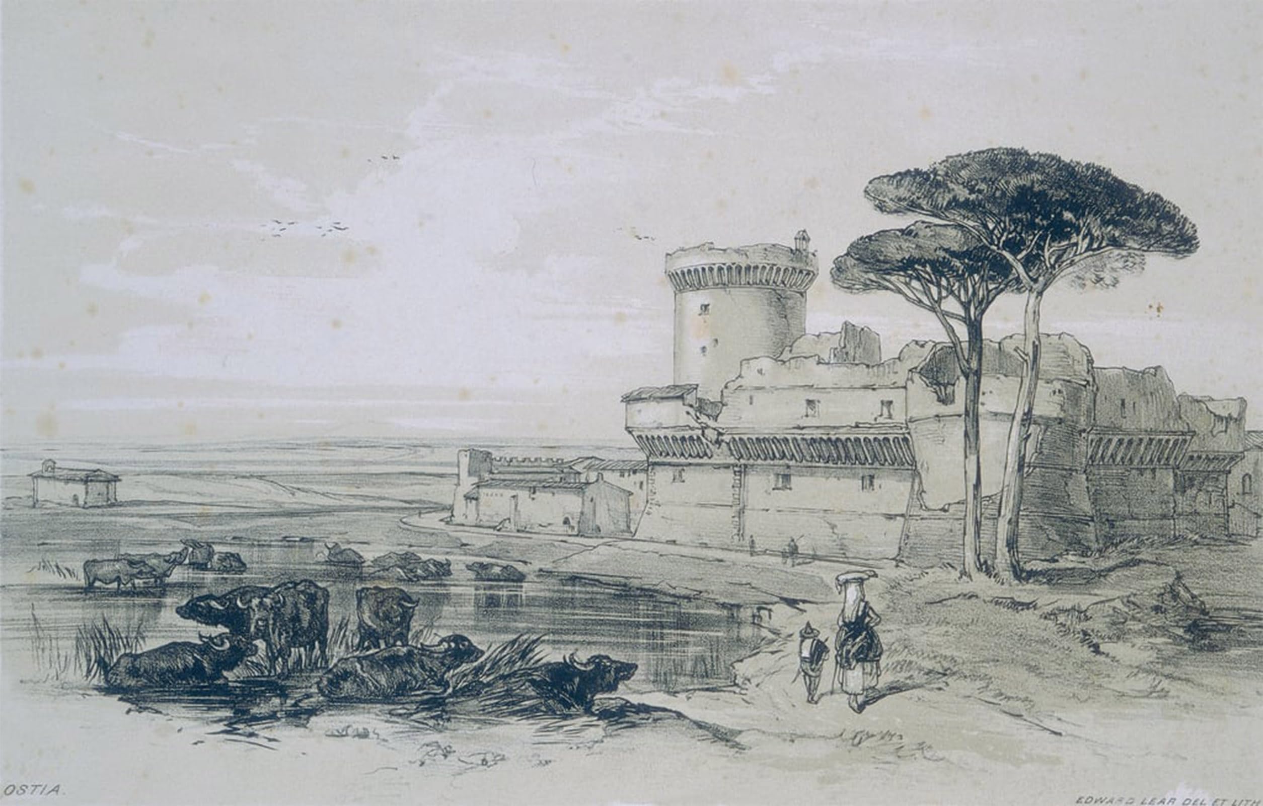 ARTXLXXBN Famous Painting Art Wall Decor Abstract Art Picture Views in Romess and Its Environs Castle Ostia At the Mouth the Tiber by Edward Leaars Animal Pictures for Home Decor 60x90cm