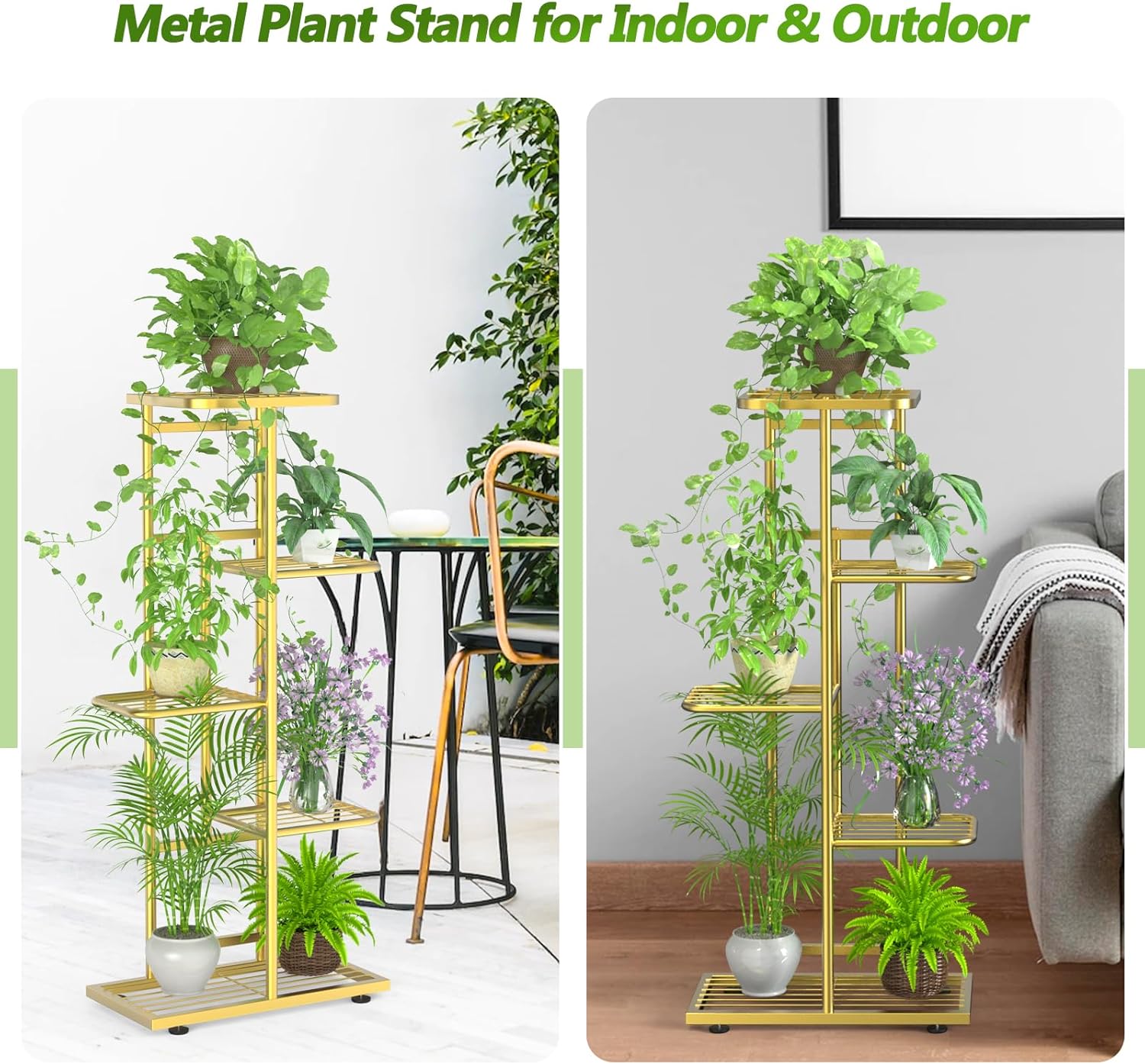5 Tier 6 Potted Gold Plant Stand Indoor Outdoor with Gardening Tools and Gloves, Upgraded Corner Metal Plant Rack Units Shelf for Multiple Plants, Flower Pot Holder Display for Patio, Balcony, Living
