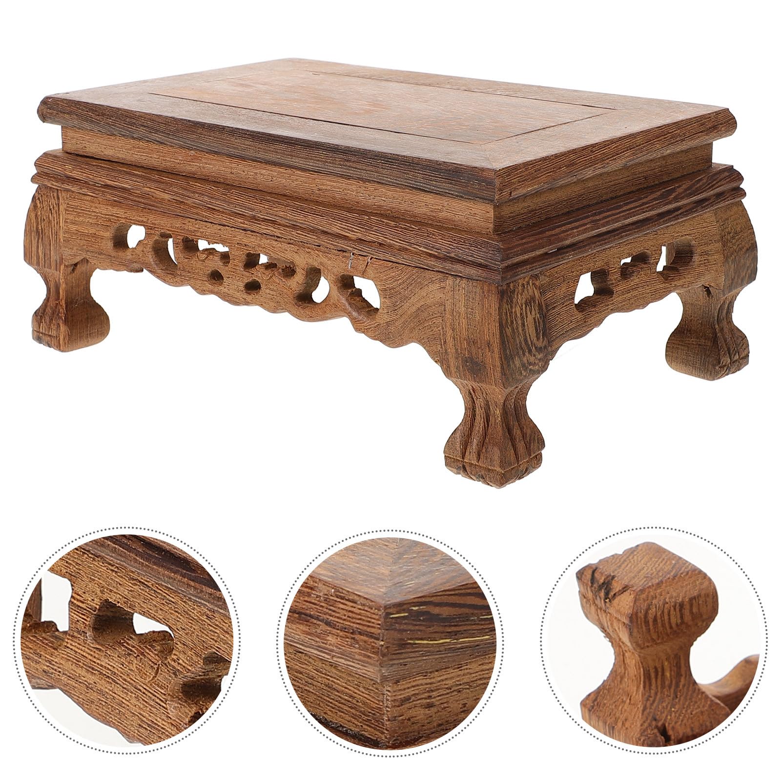 Base de Exhibición de Figuras de Madera, Soporte Rectangular Tallado