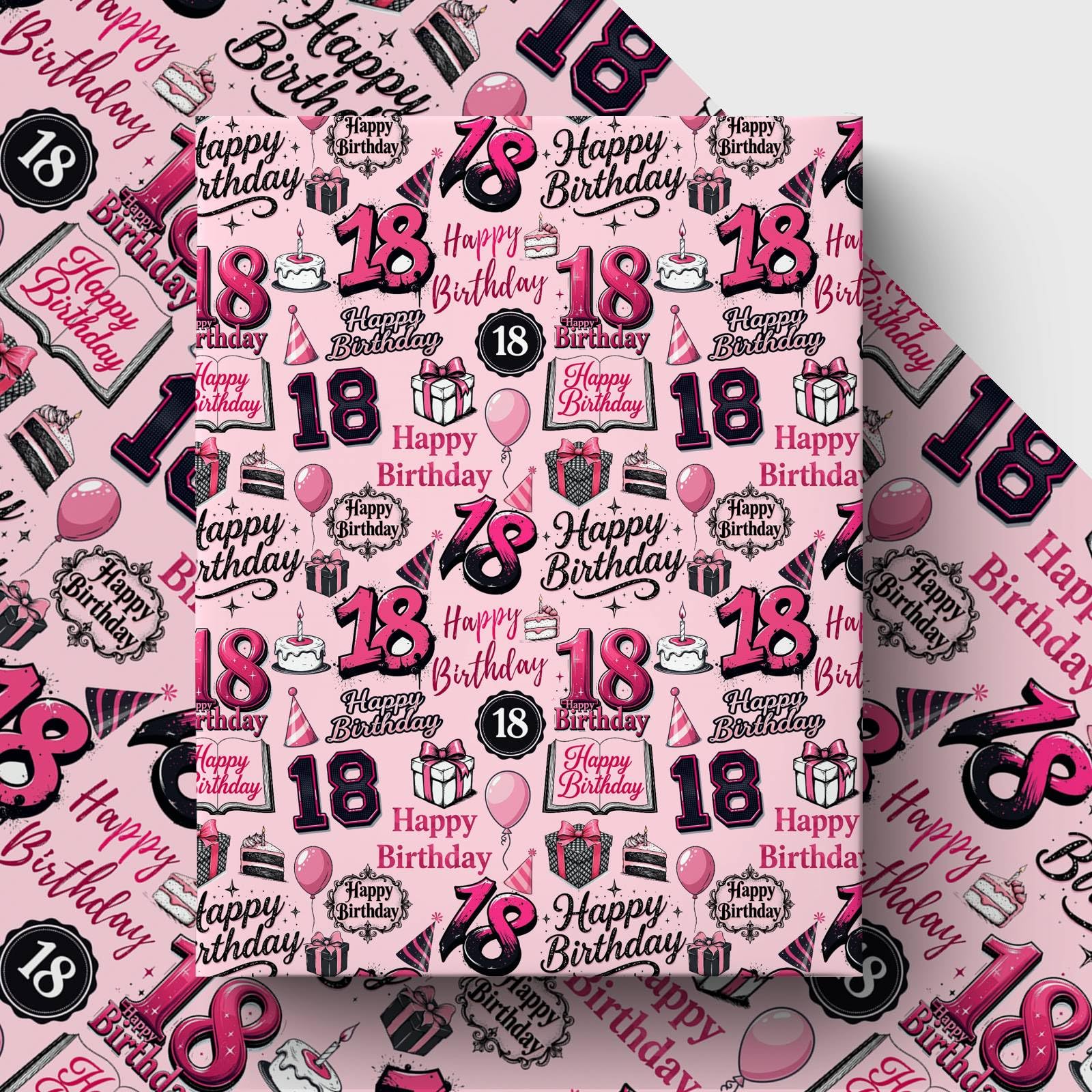 GleeWrap 18th Birthday Wrapping Paper for Women Girls– 4 Sheets,50 * 70cm