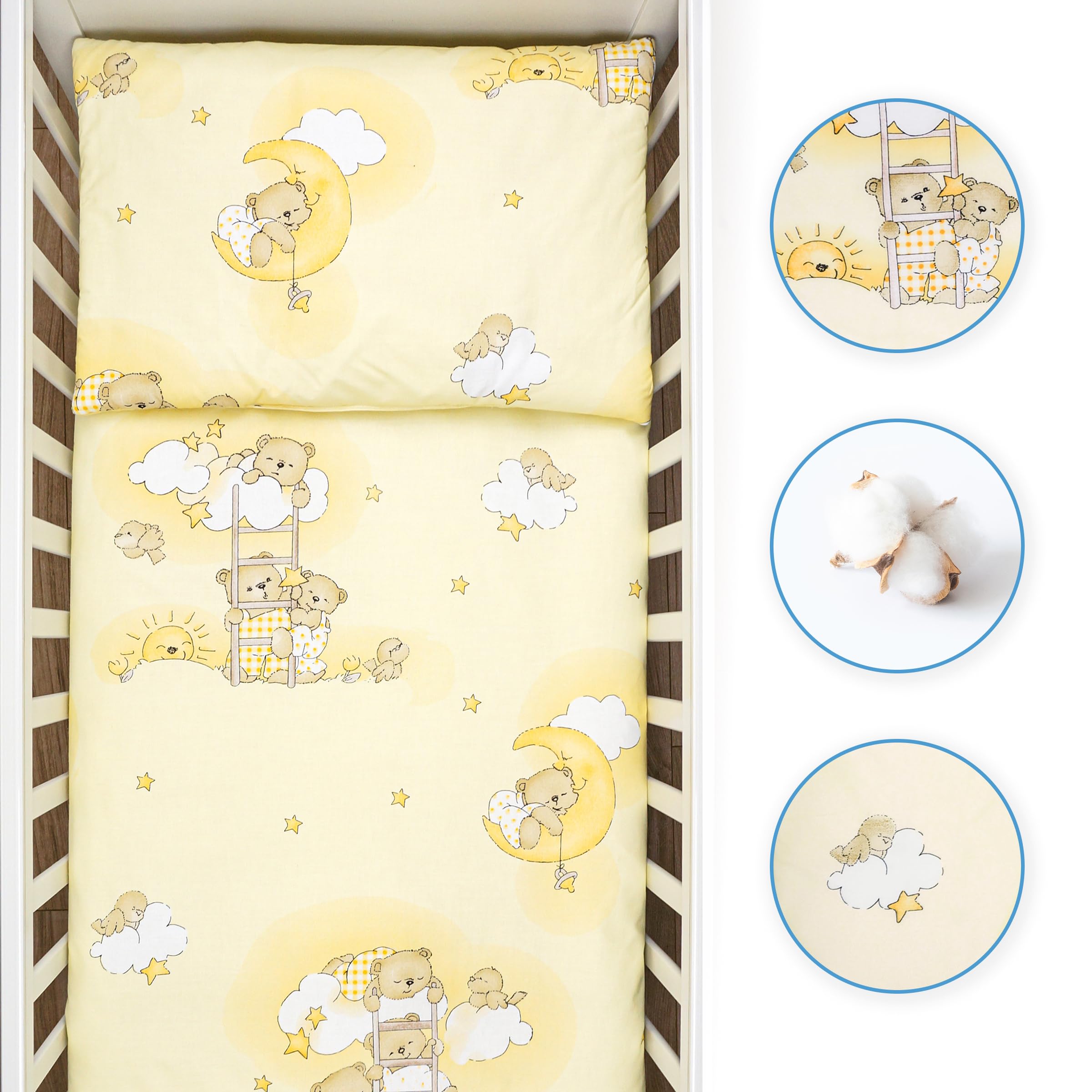 Baby Comfort Parure de Lit 2 Pièces Lit Bébé (Housse de Couette 135x100 cm et Taie d'oreiller 40x60 cm) - Motif 3