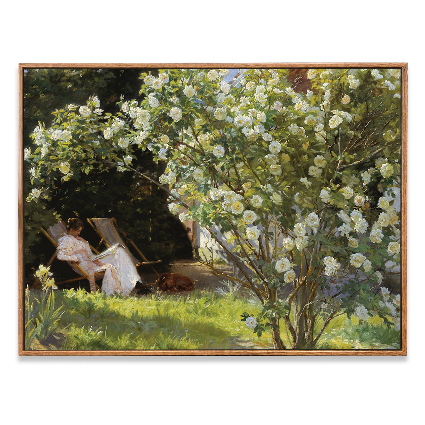 Eliko Framed Vintage Canvas Wall Art Vintage Rose Garden Art Print, Vintage Wall Art Decor for Living Room Nature Landscape for Bathroom Bedroom Living Room - 12"x16" Natural Framed