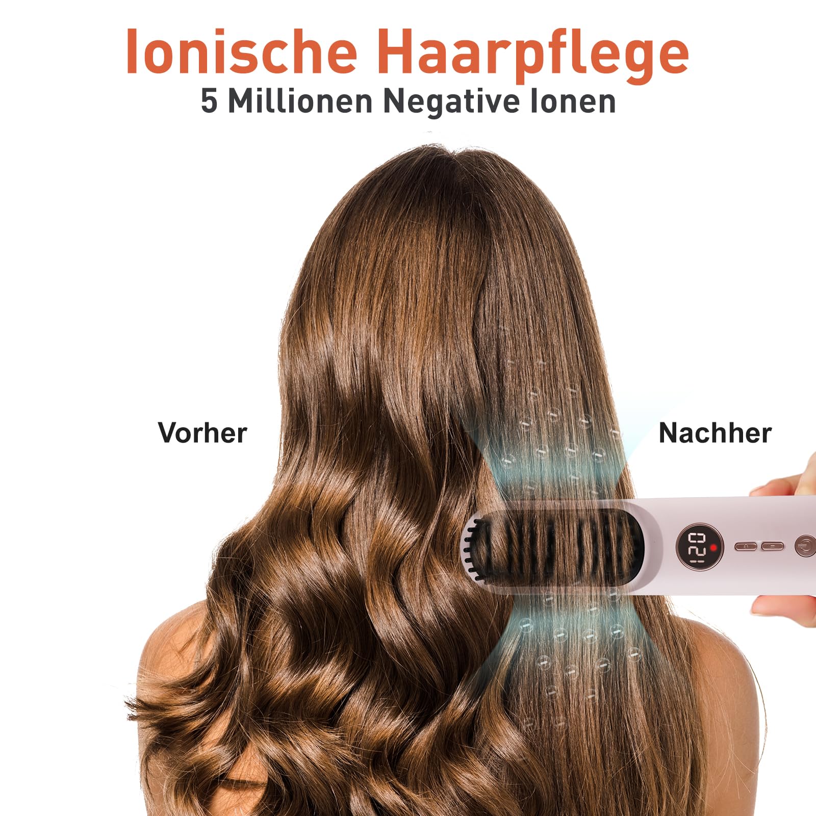 TANSHINE Glättbürste Kabellos Akku Haarglätter Ionen USB-C Reise
