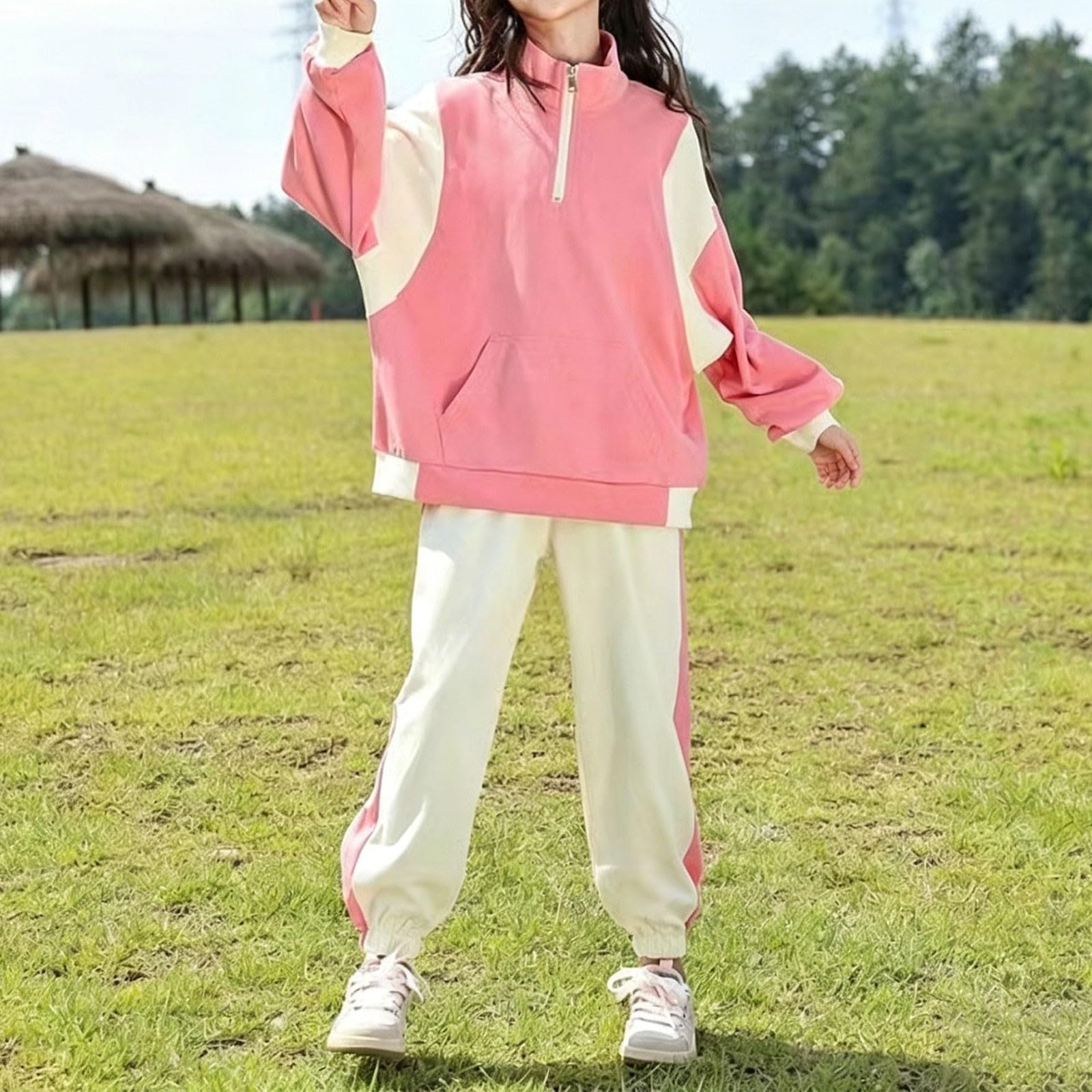 Mädchen-Trainingsanzug, halber Reißverschluss, Hoodie, Jogging-Set