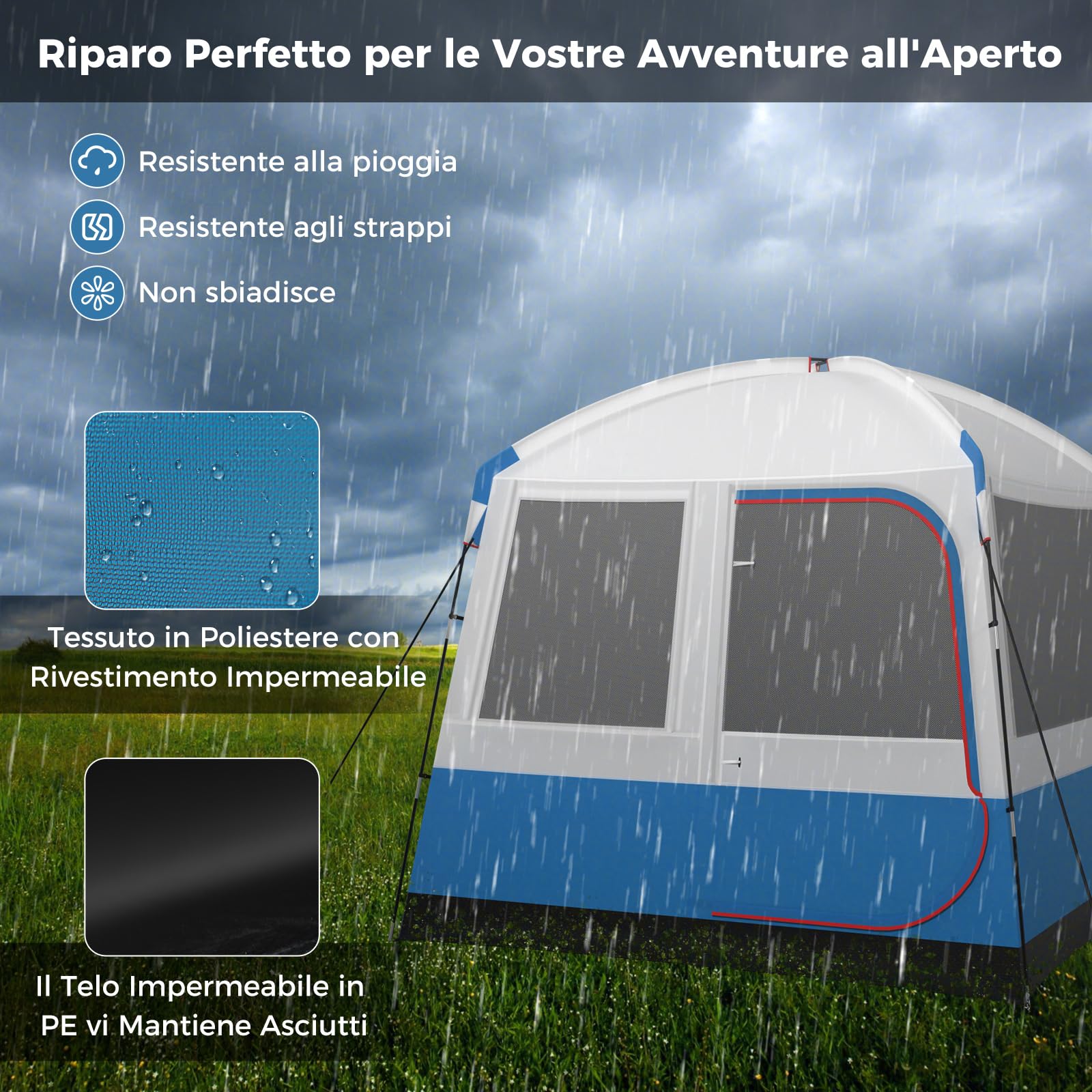 GYMAX Tenda da Campeggio per 5 Persone, Tenda Impermeabile Antivento con Ampie Porte in Rete a Doppio Strato, Finestre in Rete e Borsa da Trasporto, Tenda Familiare Portatile per Escursioni Viaggi