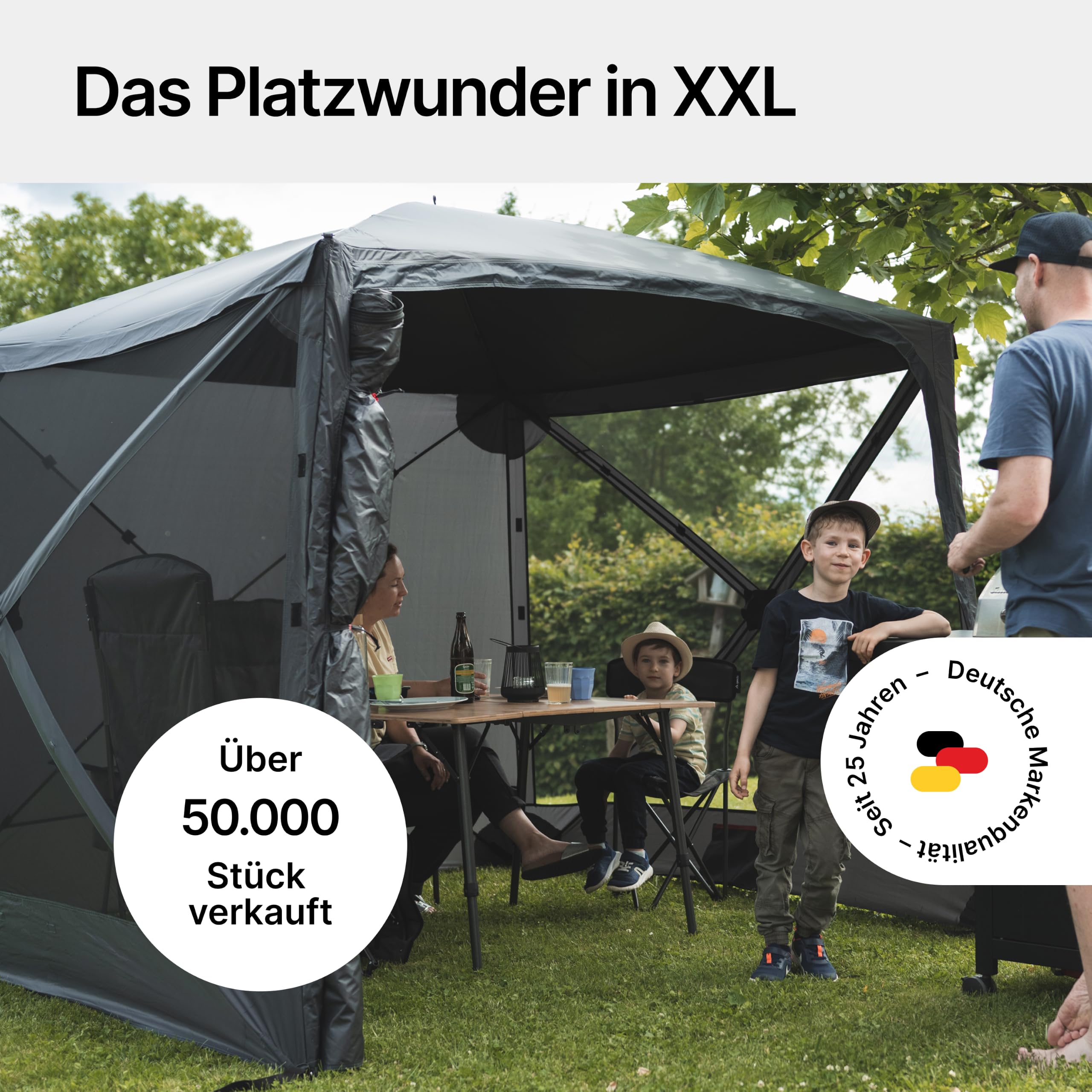 qeedo Quick Hub Square Faltbarer Pop Up Pavillon 2x2m mit Schnellaufbau & UV-Schutz - wasserabweisender Camping Pavillon mit Sturmleinen & robusten Stahlheringen