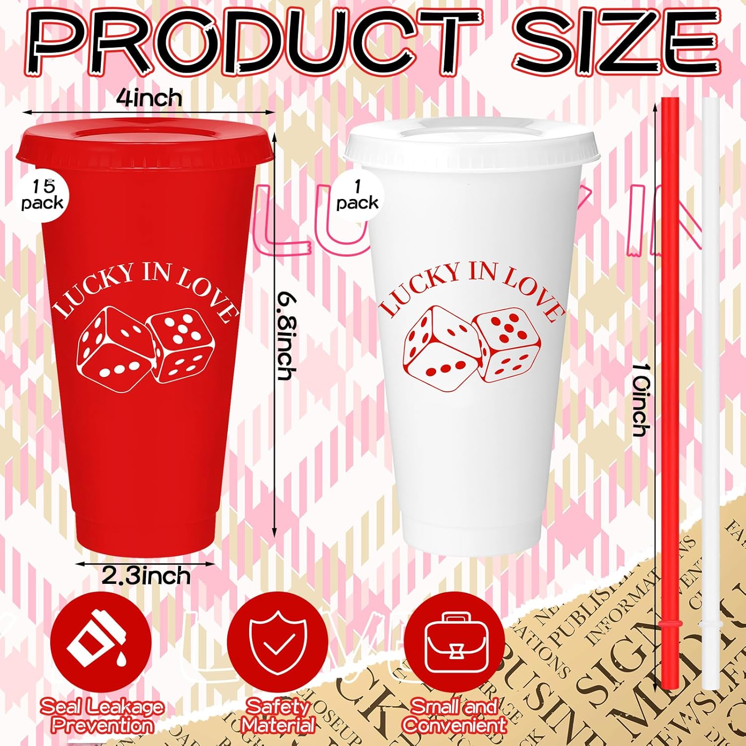 Jingmore 16 Pcs 24 oz Lucky In Love Bachelorette Party Tumbler Cups Bride Bachelorette Cups Reusable Casino Bridal Shower Party Favors Decorations