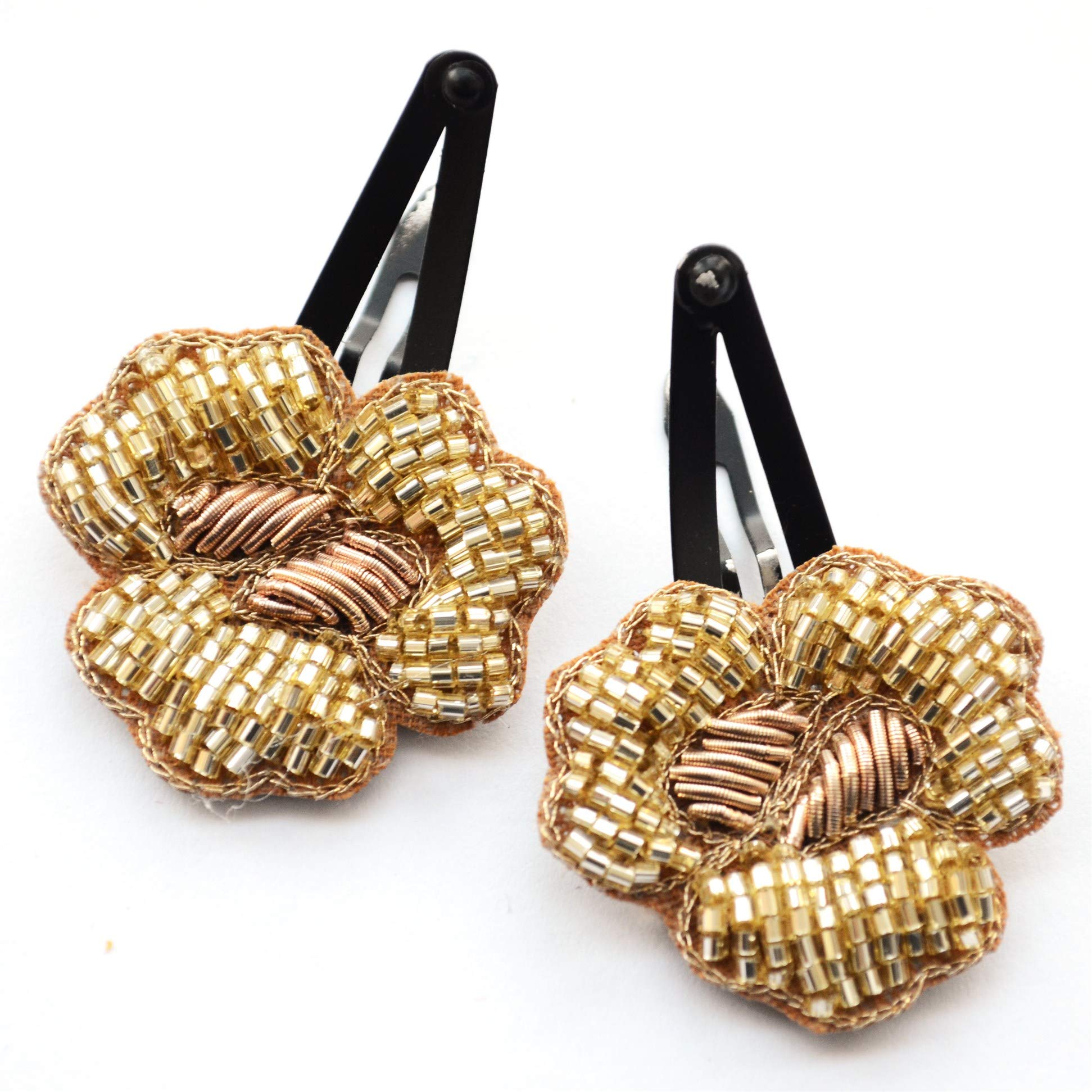 Pretty Ponytails Ethnic Gold Beaded Handmade Statement Rose Flower Tic Tac Hair Clips or Fancy Accessories for Kids or Girls for Festivals or Weddings Mehendi Sangeet (B084BXXX24) Amazon Price History, Amazon Price Tracker