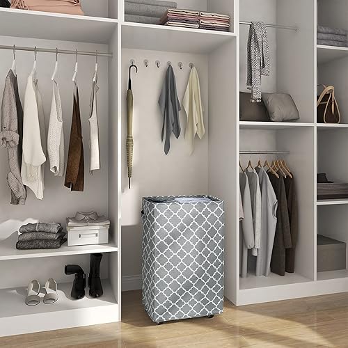 Miniatura 5 de WOWLIVE Cesta grande para ropa sucia con ruedas de 90 litros, plegable, con asa, plegable, organizador de almacenamiento de ropa sucia, cestas