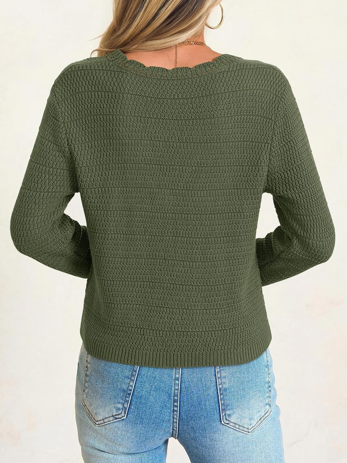 Saodimallsu Womens V Neck Cardigan Sweaters Button Up Cropped Boho Knit Long Sleeve Loose Trendy Sweater Tops - Image 5