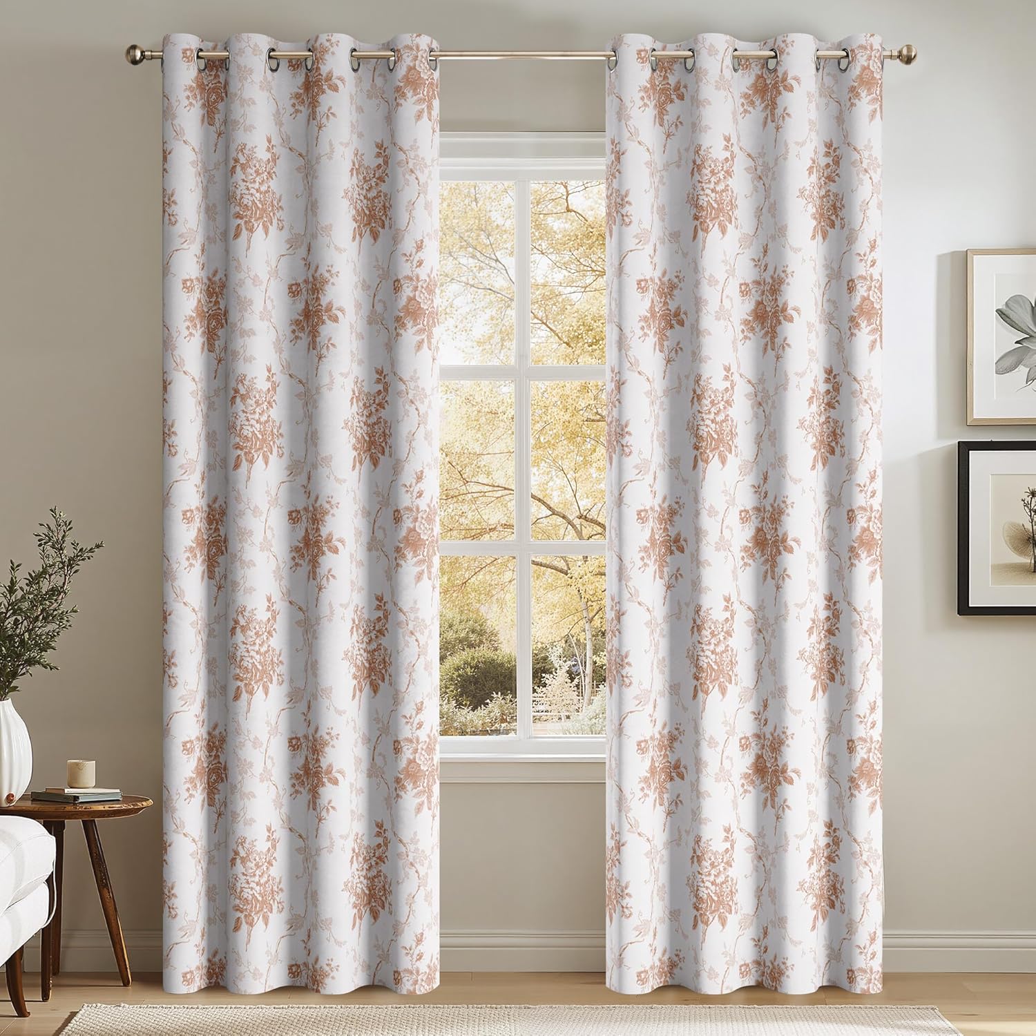 NICETOWN 100% Blackout Floral Taupe Curtains (2 Panels) Rose Pattern