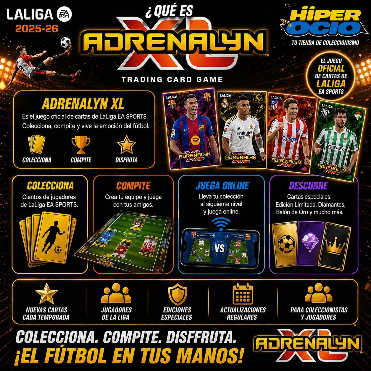 Panini Pack Coleccionista Adrenalyn XL LaLiga 2025-26, Box Serie Oro, Pocket Box Platinum 2026, Dream Box Total Kings y Deck Box