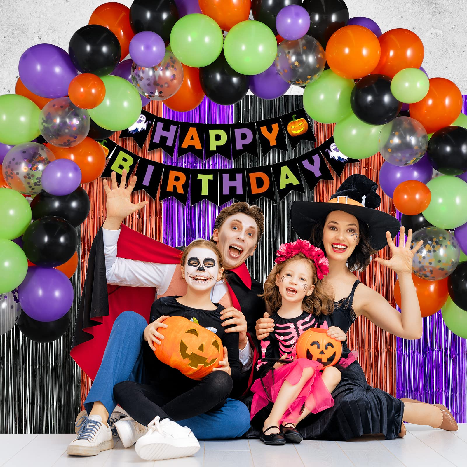 Halloween Birthday Party Decorations Kit - Banner, Garland, Honeycomb Balls & Pom Poms - View #7
