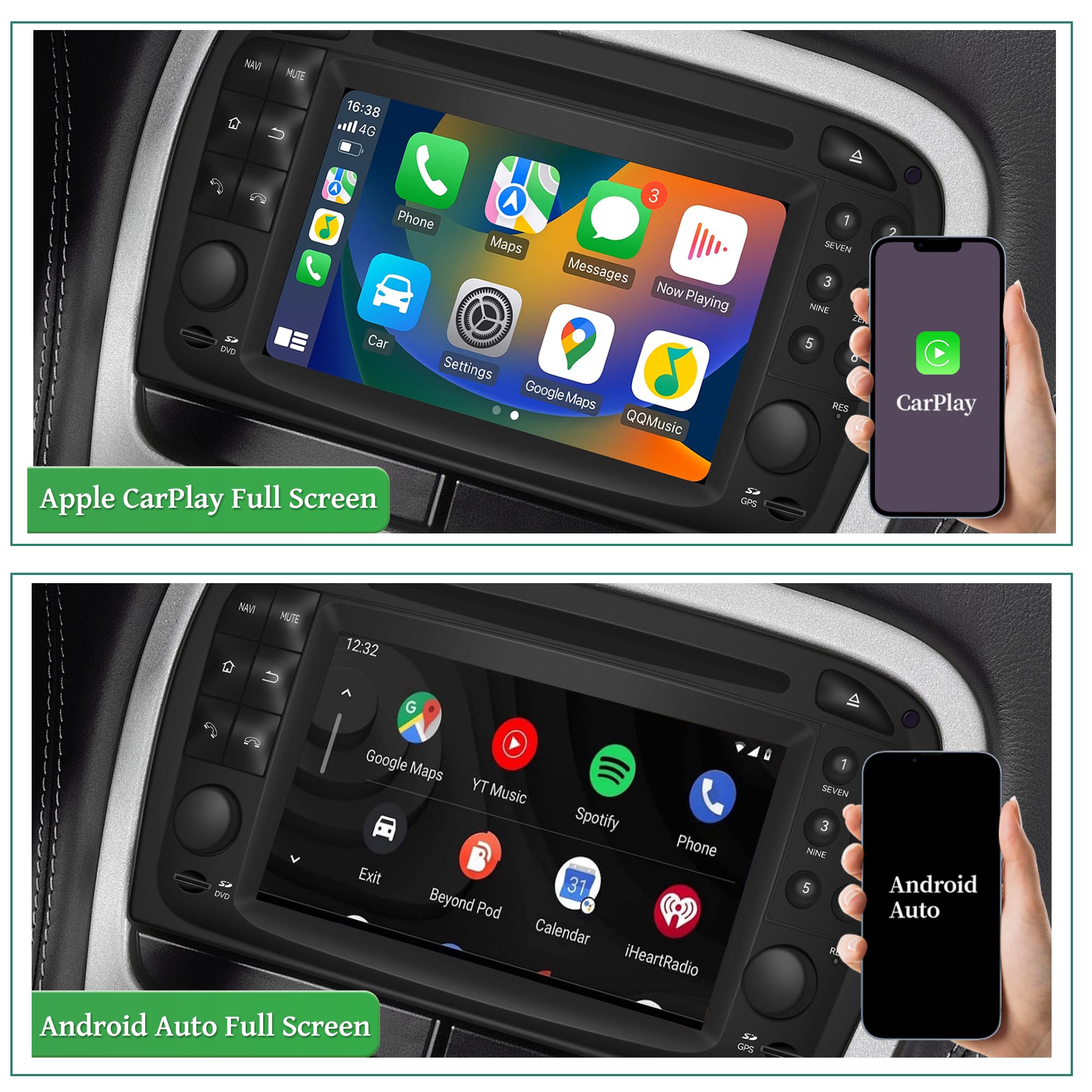 Radio do Mercedes SL R230 (2001-2005), ulepszone radio samochodowe, 6,2-calowy ekran dotykowy Head Unit z bezprzewodowym CarPlay i Android Auto, YouTube, pełnoekranowe łącze lustrzane, nawigacja GPS