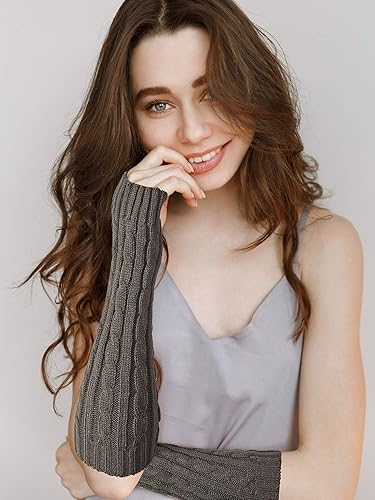 Miniatura 4 de 4 pares de guantes de punto calentadores de brazos de invierno largos sin dedos guantes con agujero para el pulgar guantes para mujeres y hombres