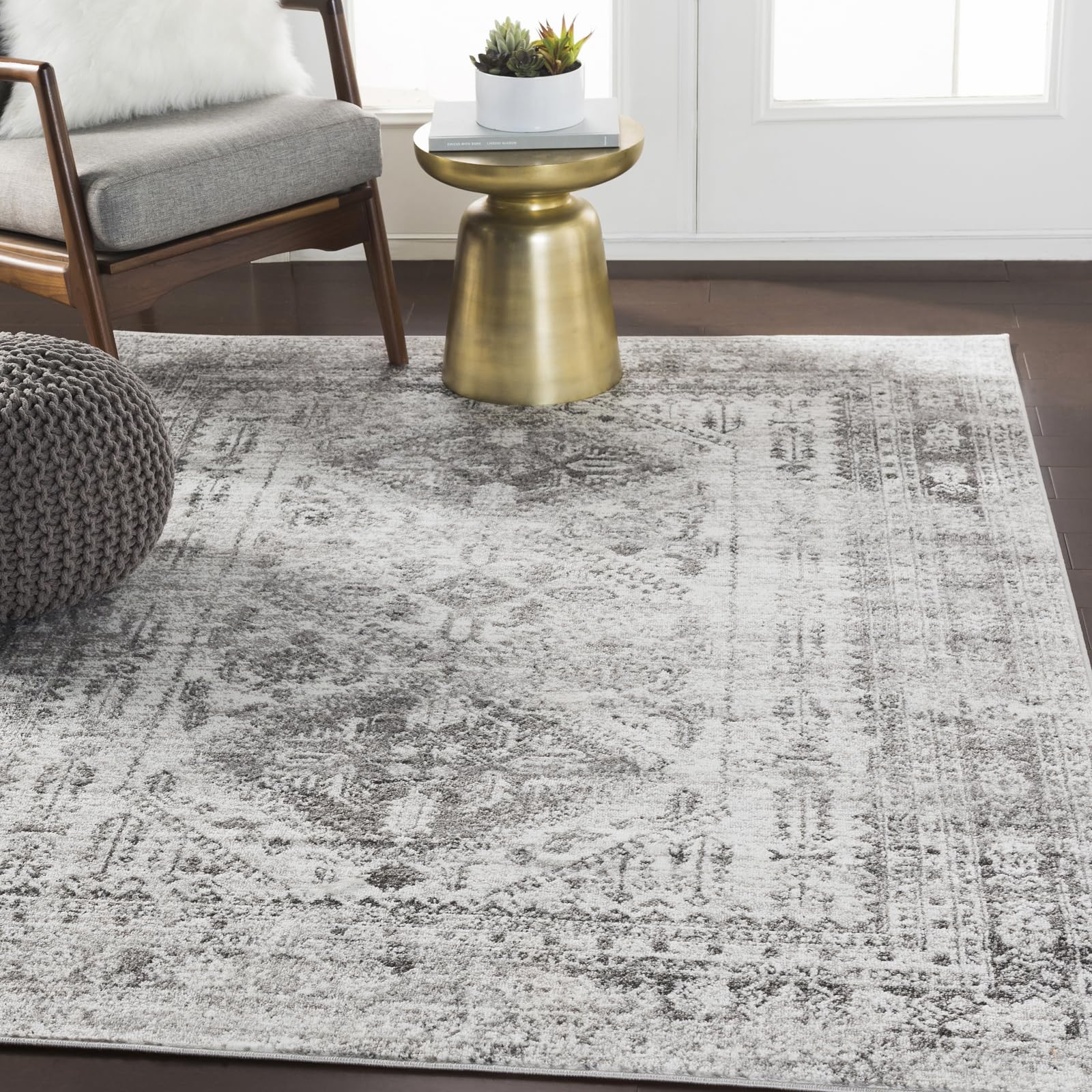 Livabliss Neelam Habana Vintage Carpet 200 x 275 cm, Scandi Neutral Traditional Boho Design for Living Room & Bedroom, Easy Care Pile, Grey White