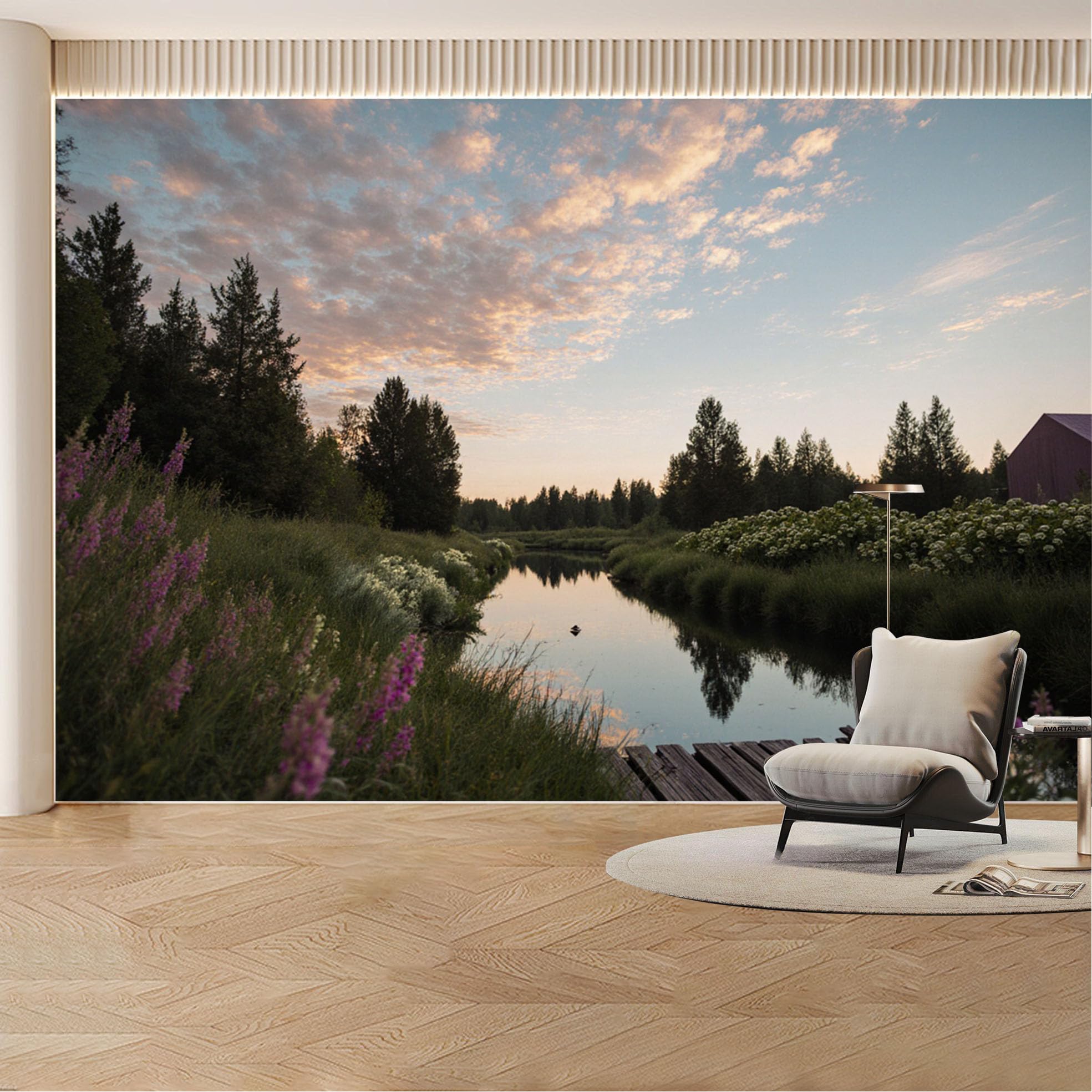 Custom Wall Mural Wallpaper River Landscape Nature Wall Decor Large Wall Art Nordic Sunset Tranquil Scenery Removable SelfAdhesive Large Photo for Living Room， Bedroom， Office