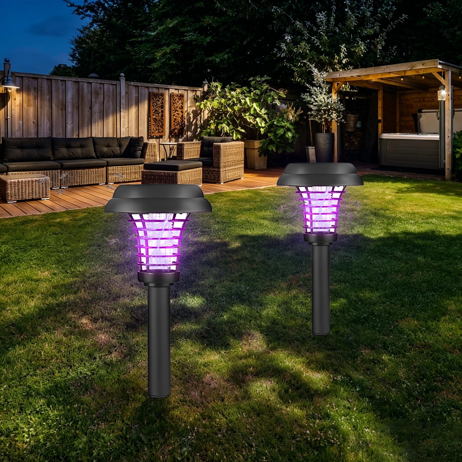Trampa para mosquitos eléctrica solar de 2/4 piezas, lámpara antimosquitos impermeable, trampa para moscas con lámpara UV y luz blanca, alimentación solar, para jardín, camping, patio trasero (4