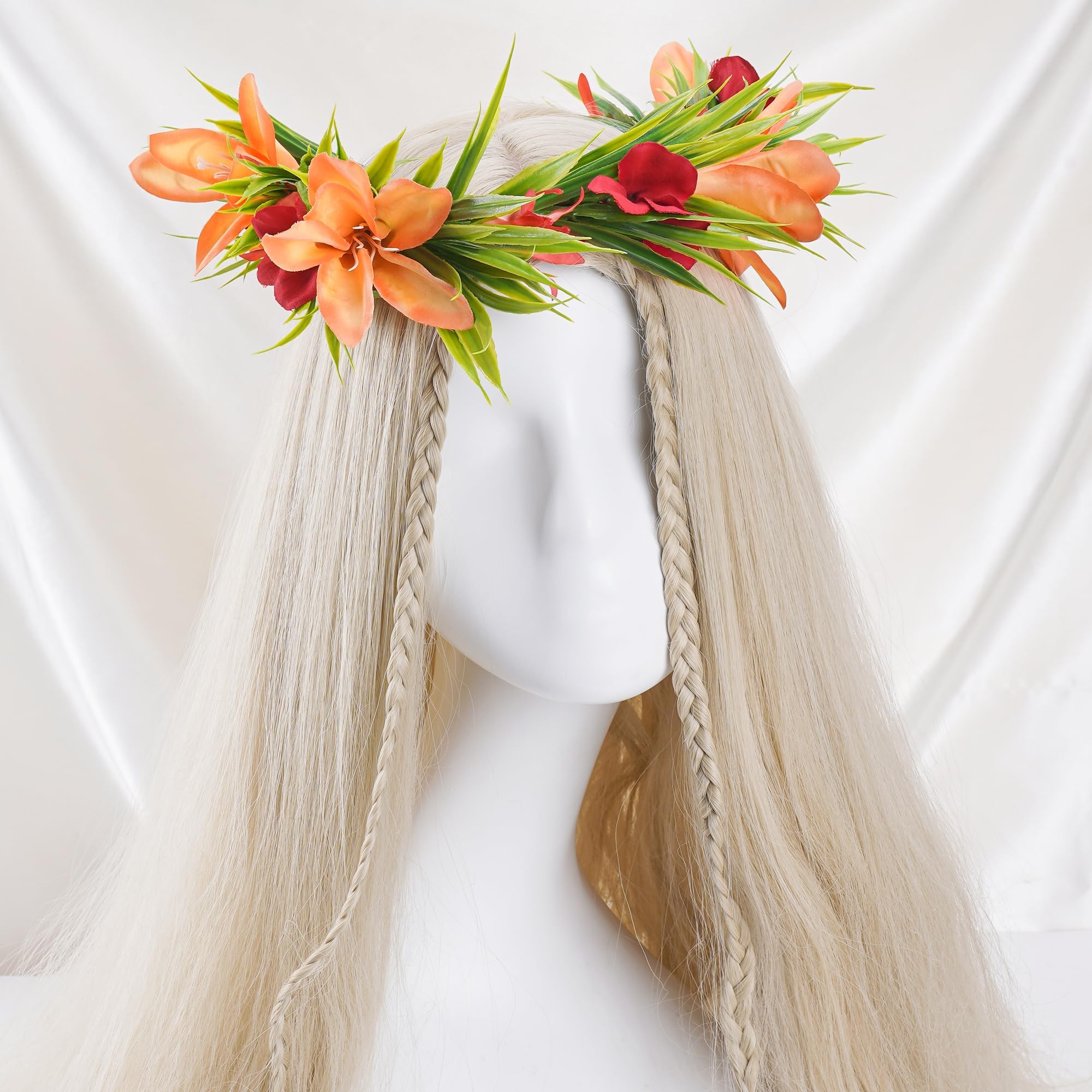 Couronne de Fleurs Hawaïen, Couronne de Fleurs Tropicales Artificielles Lei Luau, Costume Hawaïen, Convient aux Filles et aux Femmes, Décorations pour Fêtes d'été à la Plage et à la Piscine (B)