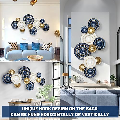 Miniatura 6 de KEQAM Arte de pared de metal para sala de estar, decoración de pared de metal grande, escultura de pared de lujo moderna 3D, adecuada para sala de