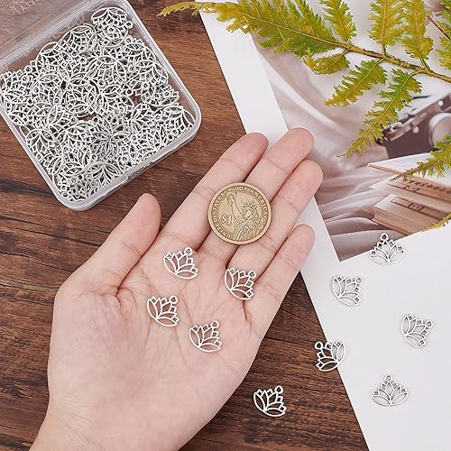 Miniatura 3 de SUNNYCLUE 1 caja de 100 dijes de loto de estilo tibetano, chakra, loto, flor, aleación, dijes de yoga para hacer joyas, aretes, collares, pulseras,