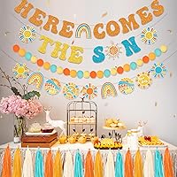 Vista 4 de LARRAZABAL Cartel para baby shower con texto en inglés «Here Comes The Son», «Here Comes the Son», decoración de baby shower para niño