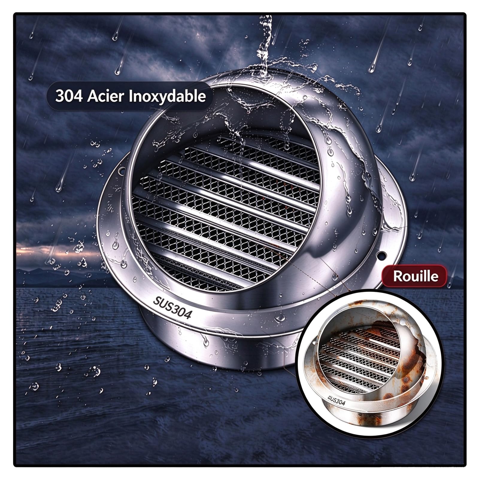 Grille D'aération Acier Inoxydable, Ronde Grille Ventilation Hotte