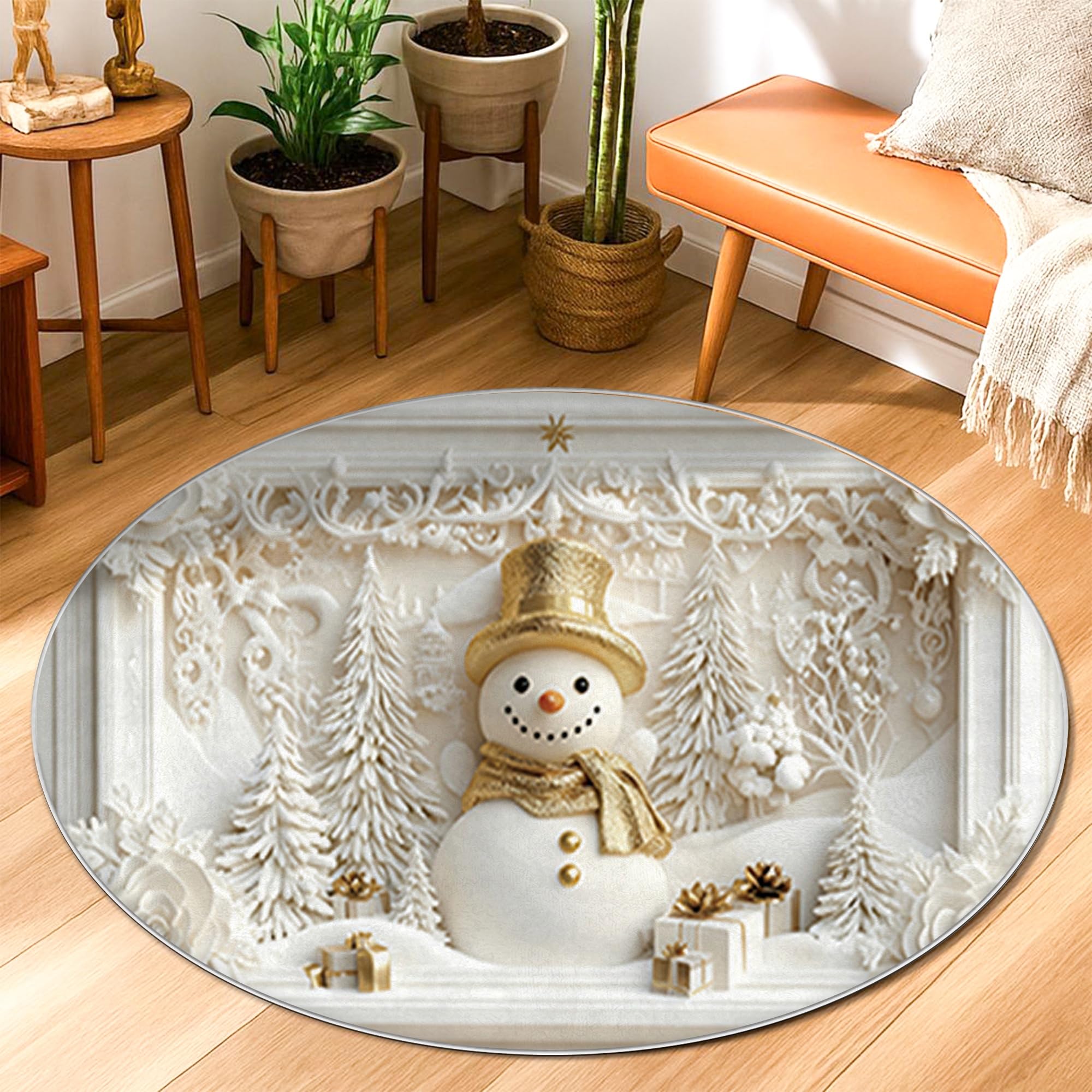 Tapis de Noël rond à poils ras facile à nettoyer pour entrée et salle de bain