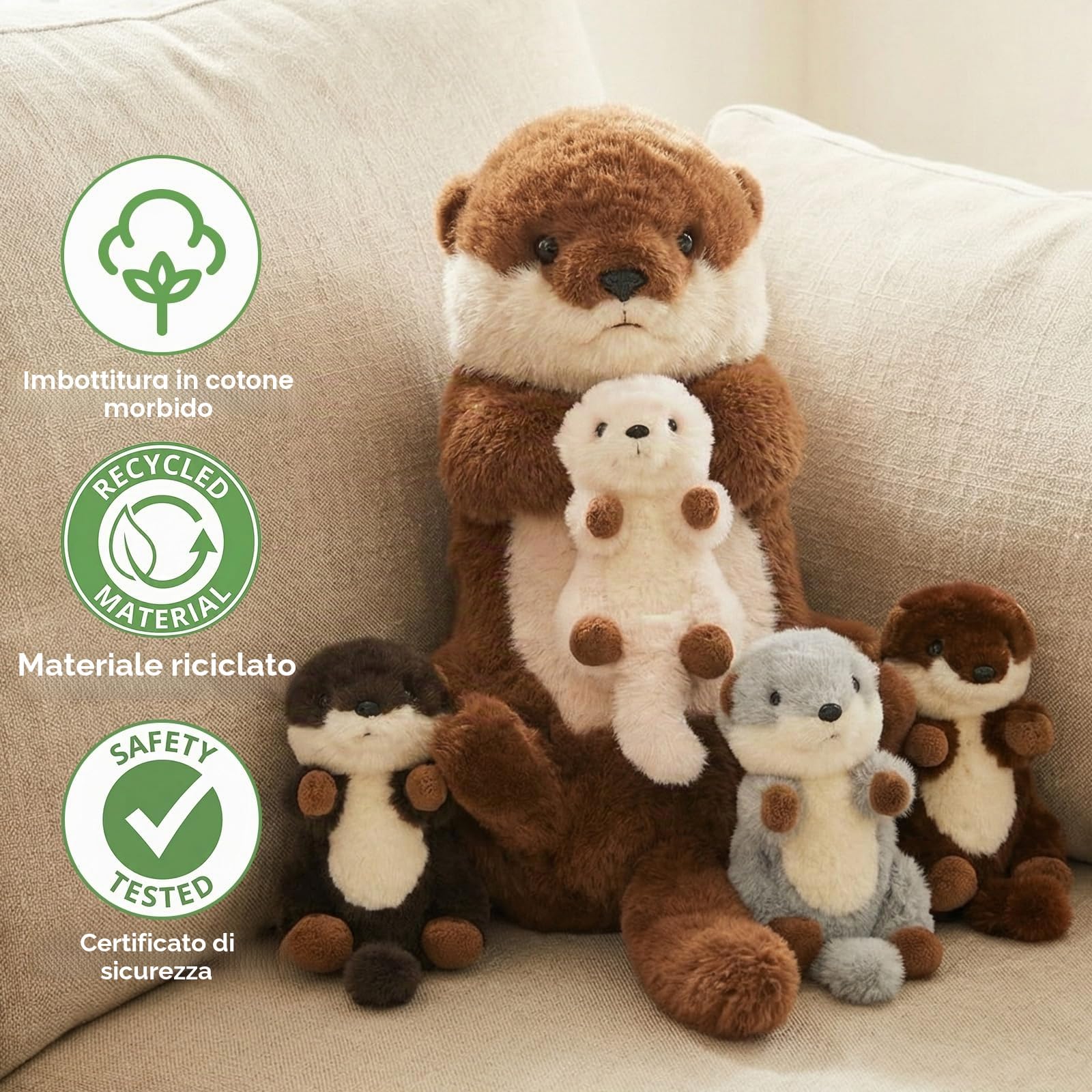 OUOZZZ - Lontra di peluche e orsetto lontra madre e bambino - 38 cm, realistico animale marino in peluche, ultra morbido e accogliente, creatura marina perfetta come regalo di compleanno o per neonato