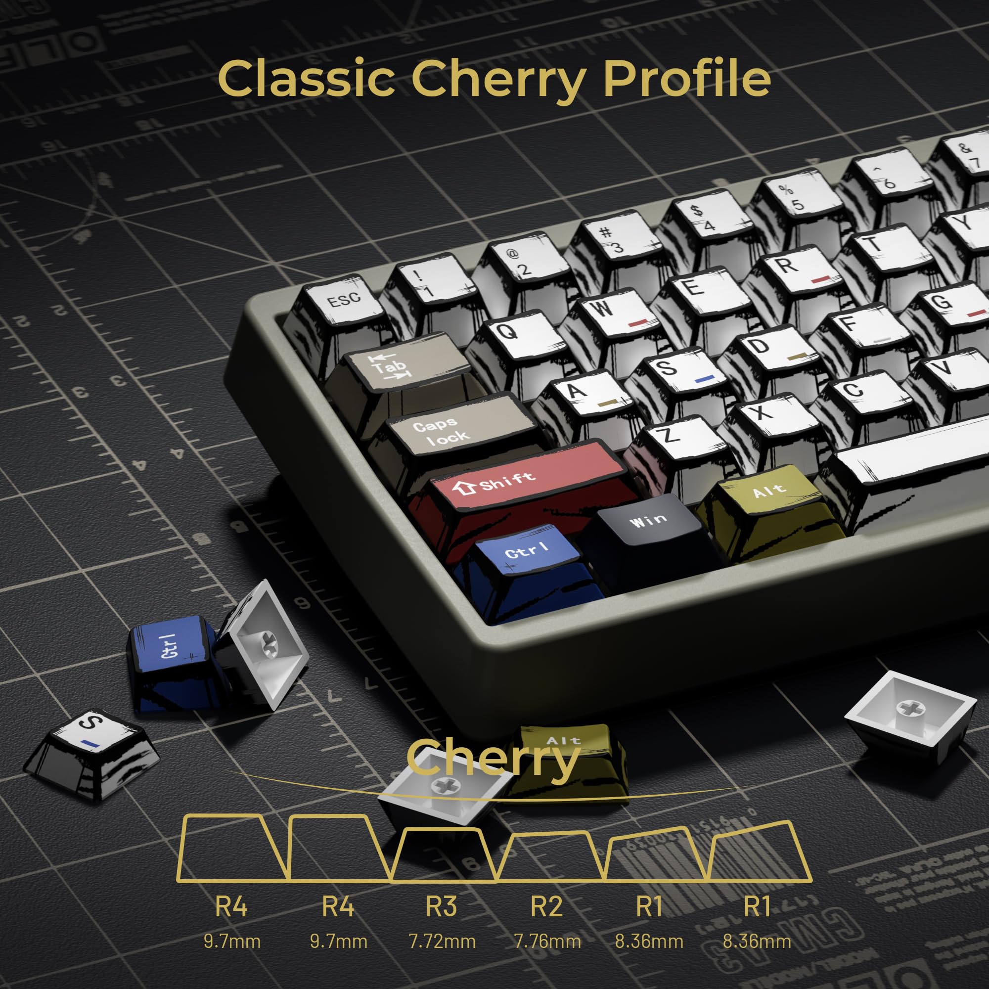 Teclas PBT retrô XVX, conjunto de teclas Cherry Profile Keycaps
